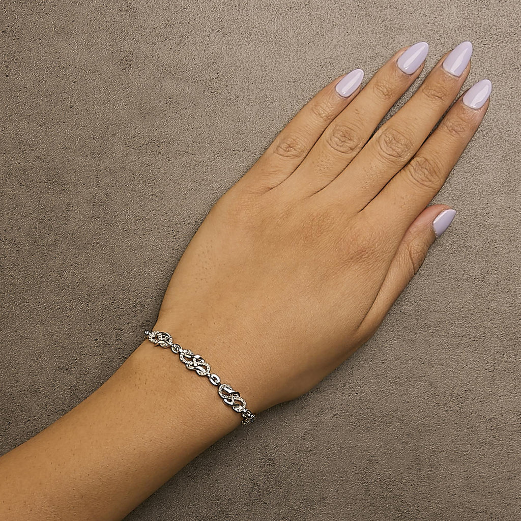 Pulsera de eslabones con forma de infinito y lazo de diamantes de 1,0 quilates en plata de ley 925 (color IJ, claridad I2-I3) - 18,3 cm - Friggin Jewelry