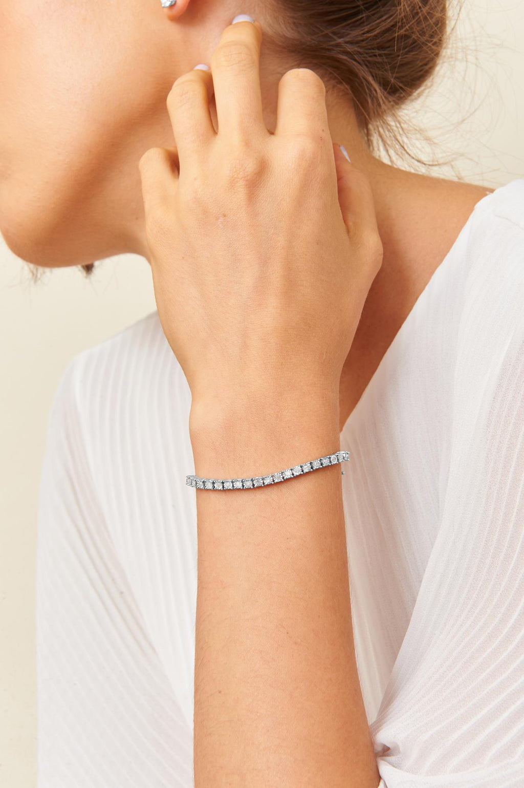 Pulsera de tenis de plata de ley 925 con certificación IGI, placa milagrosa de diamantes redondos de 1,0 quilates (color IJ, claridad I3) - Friggin Jewelry