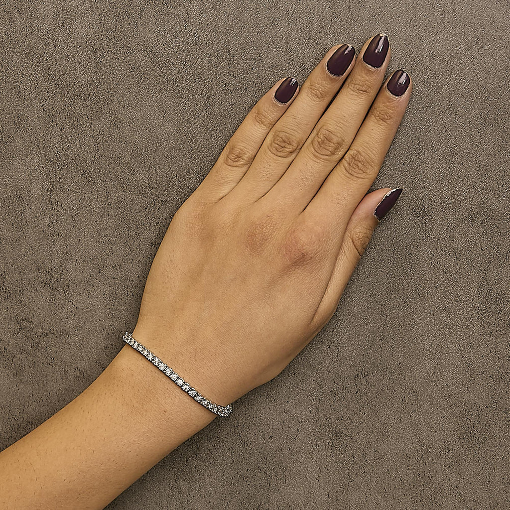 Pulsera de tenis de plata de ley 925 con placa milagrosa y diamantes cultivados en laboratorio - 18,3 cm - Friggin Jewelry