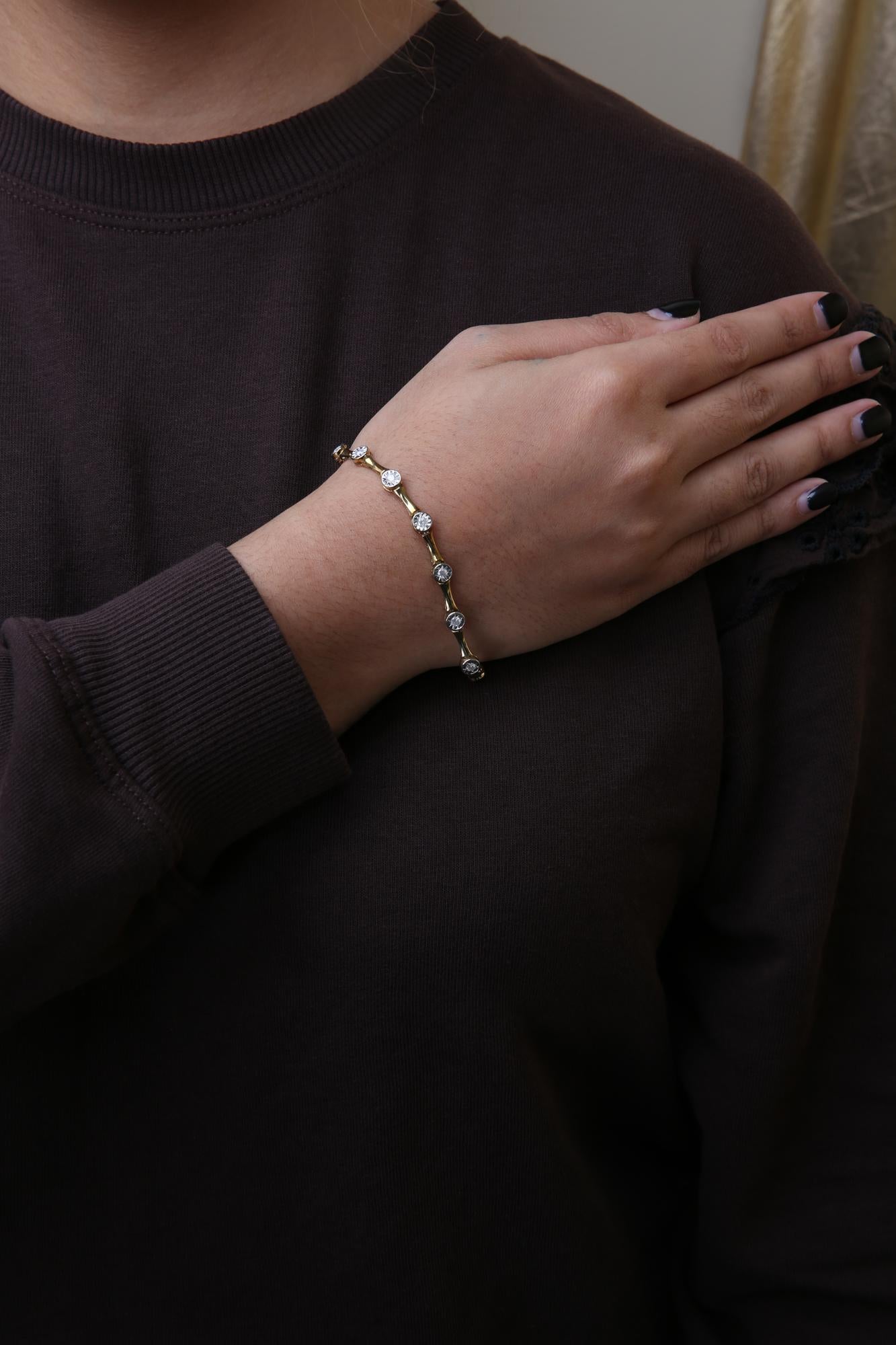 Bracciale a maglie in stile stazione con castone di diamanti incastonati Miracle da 1,0 ct, placcato oro giallo 10K, argento sterling 925 (colore HI, purezza I3) - Misura 7" - Friggin Jewelry