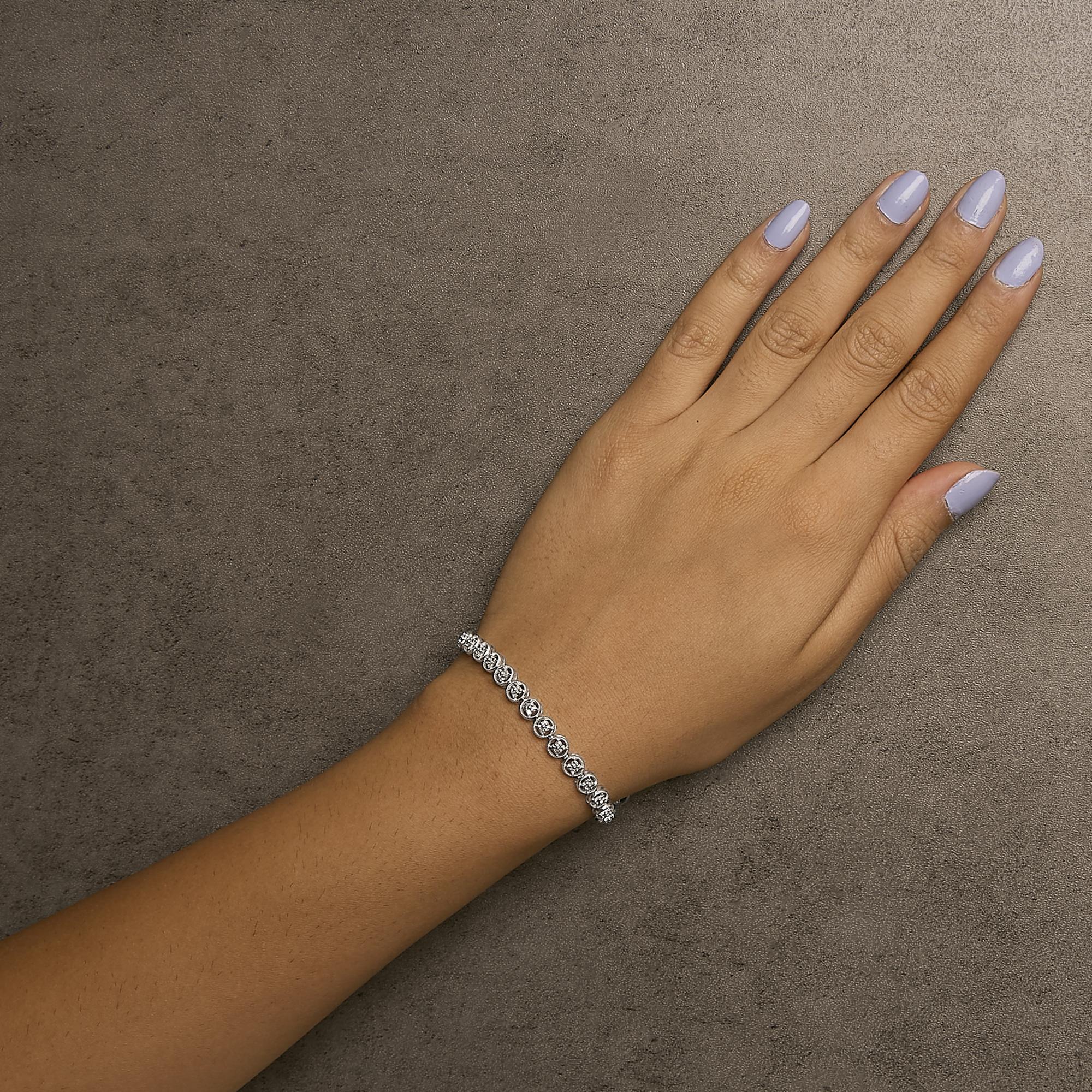 Pulsera de tenis con eslabones de rueda y cuentas de círculo abierto de diamantes de 1/10 quilates en plata de ley 925 (color IJ, claridad I3) - 18,3 cm - Friggin Jewelry