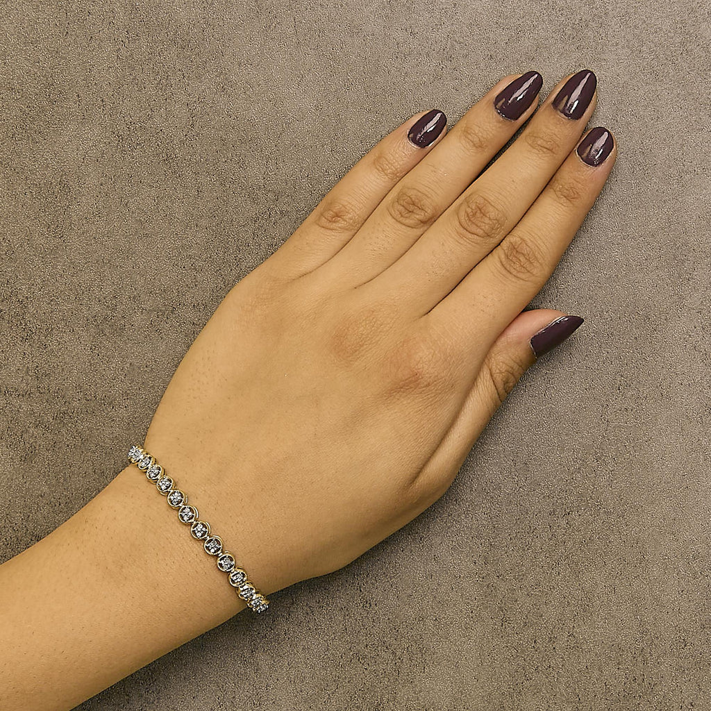 Pulsera de tenis de plata de ley 925 con eslabones de rueda de 18 cm y diamantes de 1/4 ct (color IJ, claridad I2-I3) - Friggin Jewelry