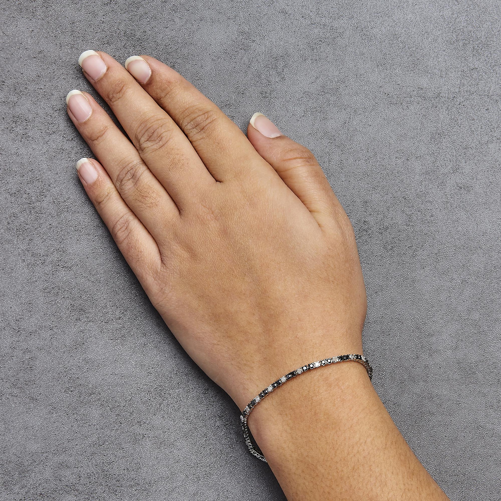 Pulsera de tenis de plata de ley 925 con diamantes blancos y negros de 2,0 quilates (color IJ, claridad I2-I3) - 18 cm - Friggin Jewelry