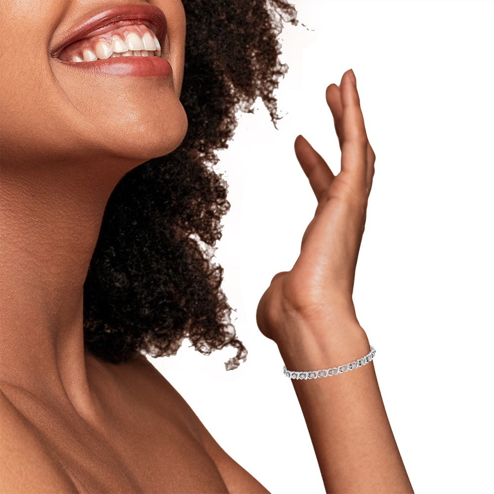 Bracciale a maglie infinito in argento sterling 925 con diamanti taglio rotondo da 1/3 ct (colore IJ, purezza I3) - Misura 7,25" - Friggin Jewelry