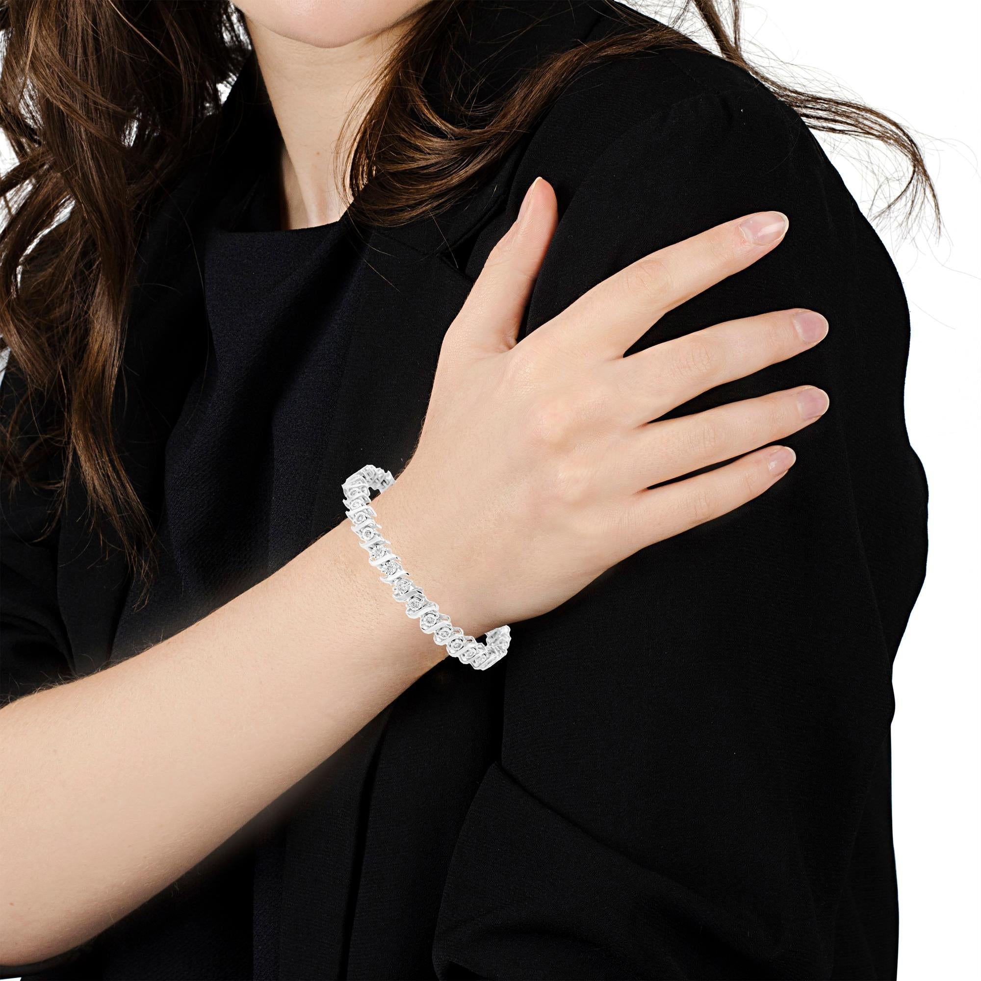 Bracciale tennis in argento sterling 925 con diamanti da 1/2 carati incastonati a forma di "S" - (colore JK, purezza I2-I3) - Misura 7,50 - Friggin Jewelry