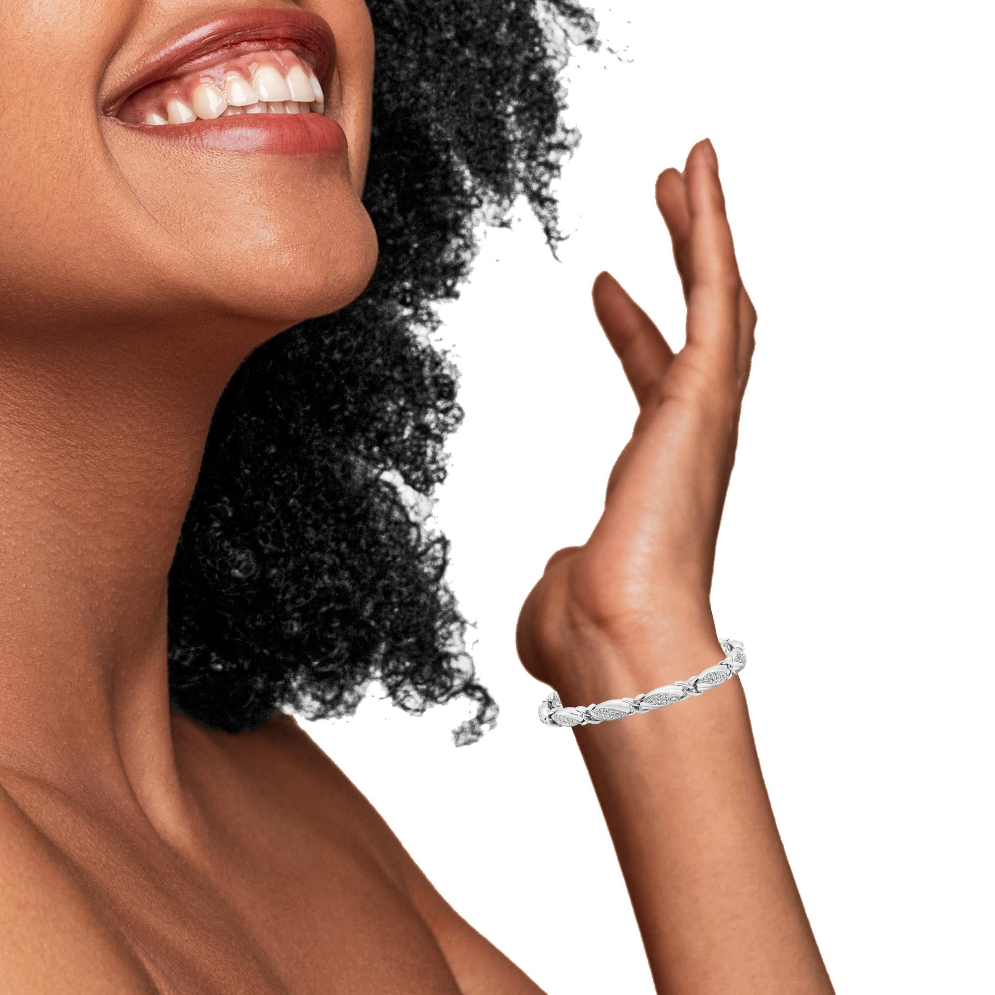 Bracciale a X in argento sterling 925 con diamanti rotondi da 1,00 ct (colore IJ, purezza I2-I3) - Misura 7,25" - Friggin Jewelry