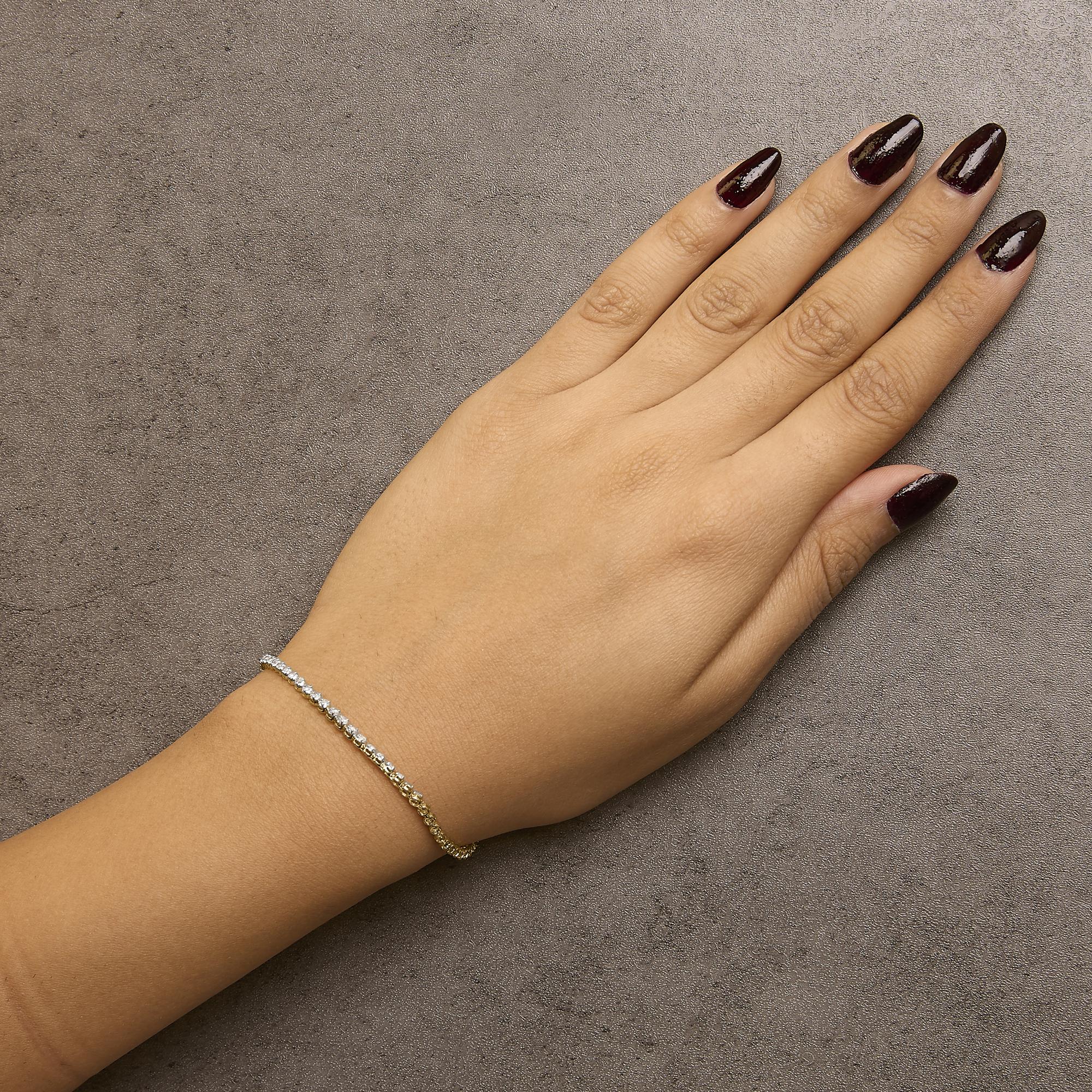 Pulsera clásica de tenis de plata de ley chapada en oro amarillo de 10 quilates con diamantes de 2,0 quilates - 18,3 cm - Friggin Jewelry