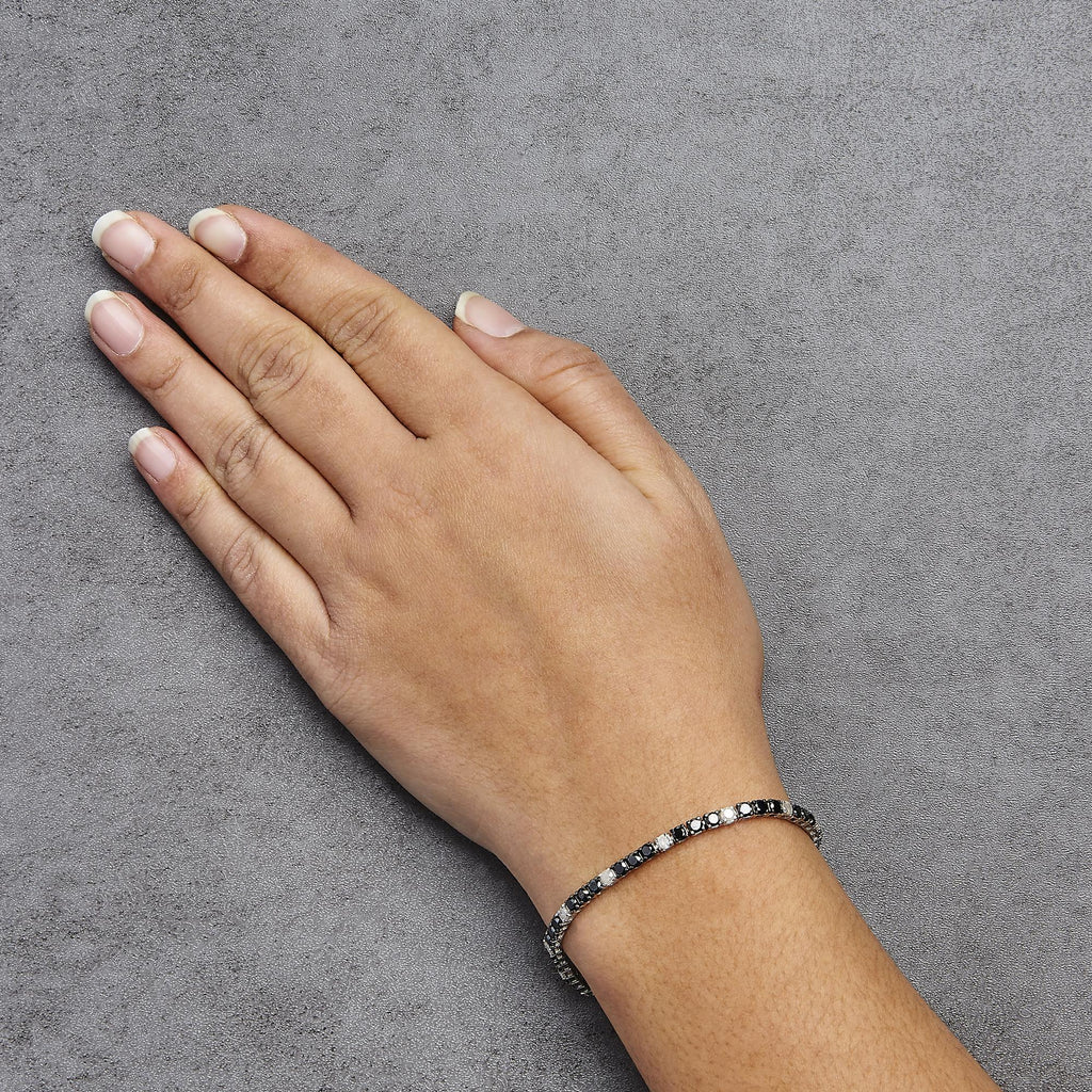 .925 Sterling Silver Black and White Diamond Tennis Bracelet (I-J Color, I2-I3 Clarity) - 7.25" Inches - Friggin Jewelry Premium