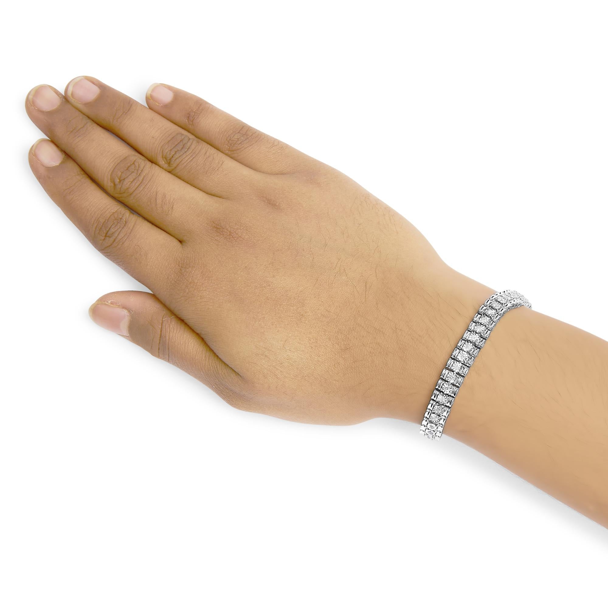.925 Sterling Silver 1.0 Cttw Diamond Collar Line Link Bracelet (I-J Color, I1-I2 Clarity) - Size 7.25" Inches - Friggin Jewelry