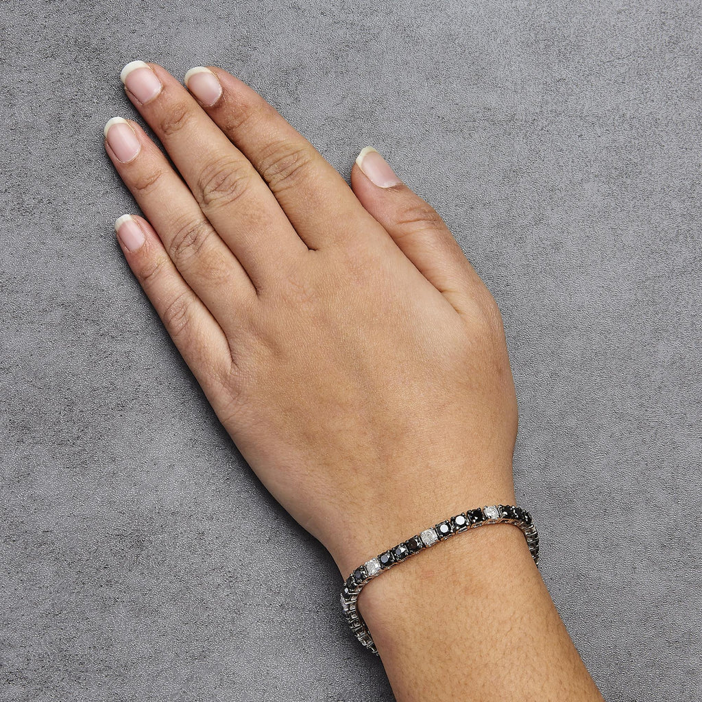 .925 Sterling Silver Black and White Diamond Tennis Bracelet (I-J Color, I2-I3 Clarity) - 7.25" Inches - Friggin Jewelry Premium