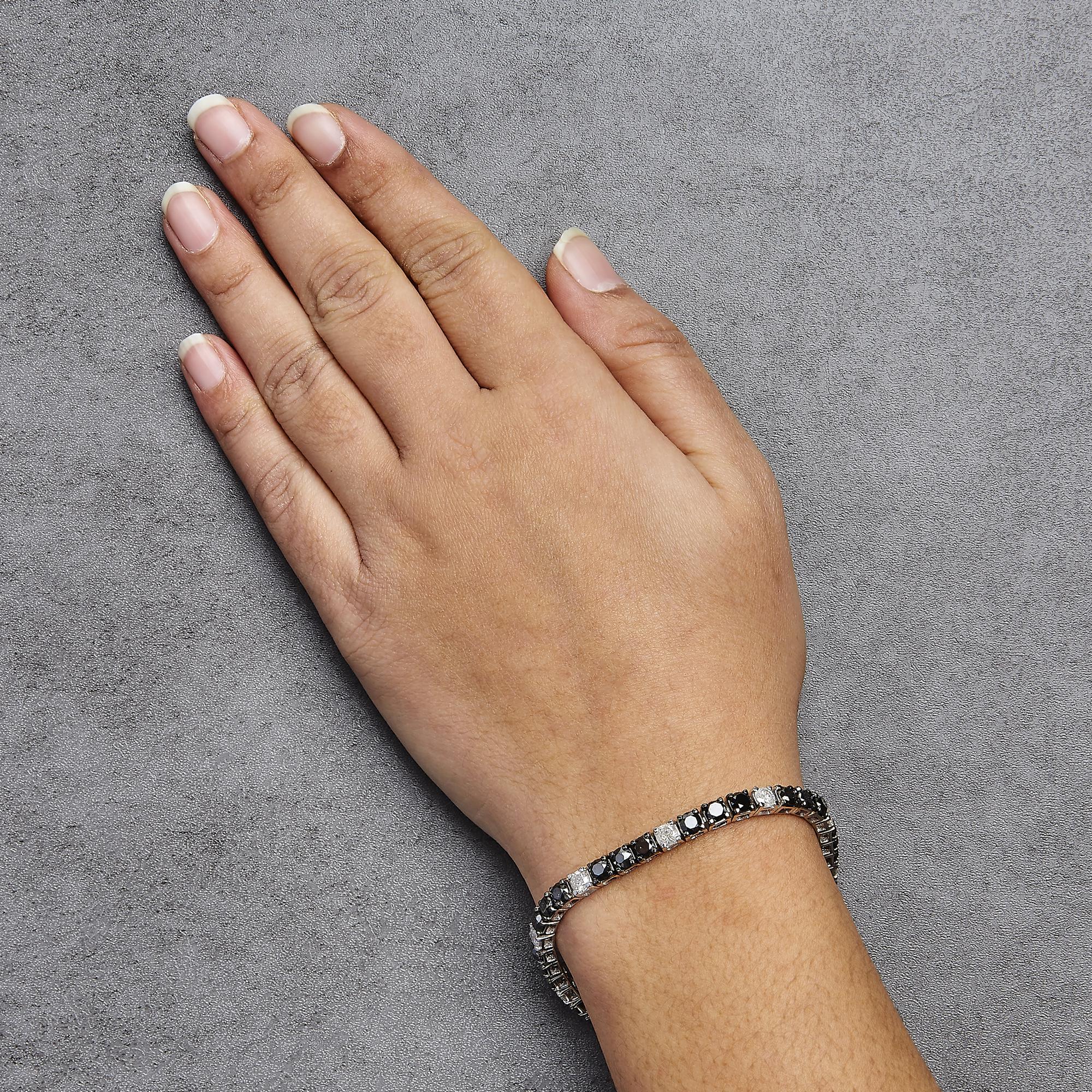 .925 Sterling Silver Black and White Diamond Tennis Bracelet (I-J Color, I2-I3 Clarity) - 7.25" Inches - Friggin Jewelry Premium