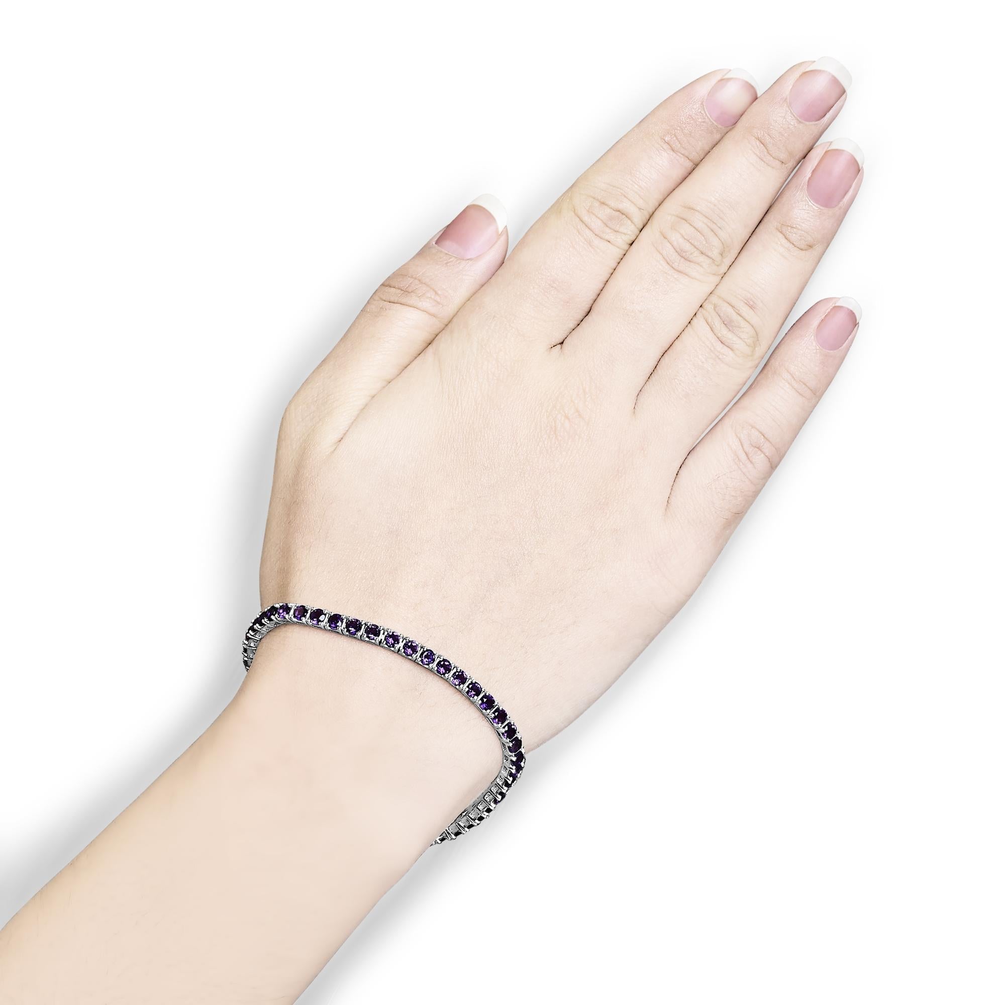 .925 Sterling Silver 7 3/8 Ctw Created Purple Amethyst Tennis Bracelet -7.25" Inches - Friggin Jewelry