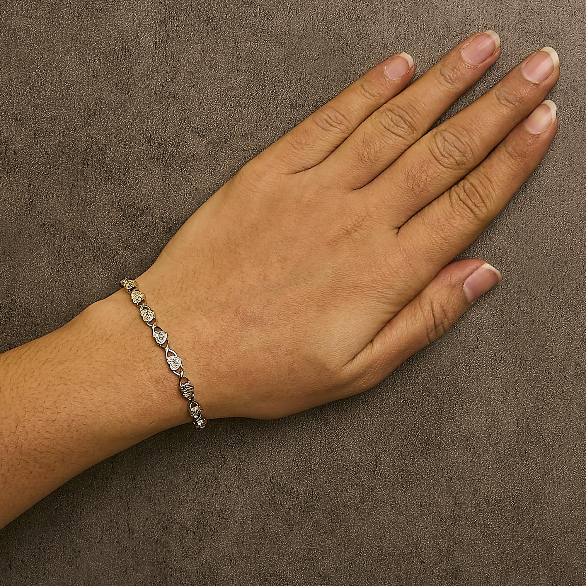 .925 Sterling Silver Diamond Accent Heart Link Bracelet (I-J Color, I3 Clarity) - 7.25" - Friggin Jewelry