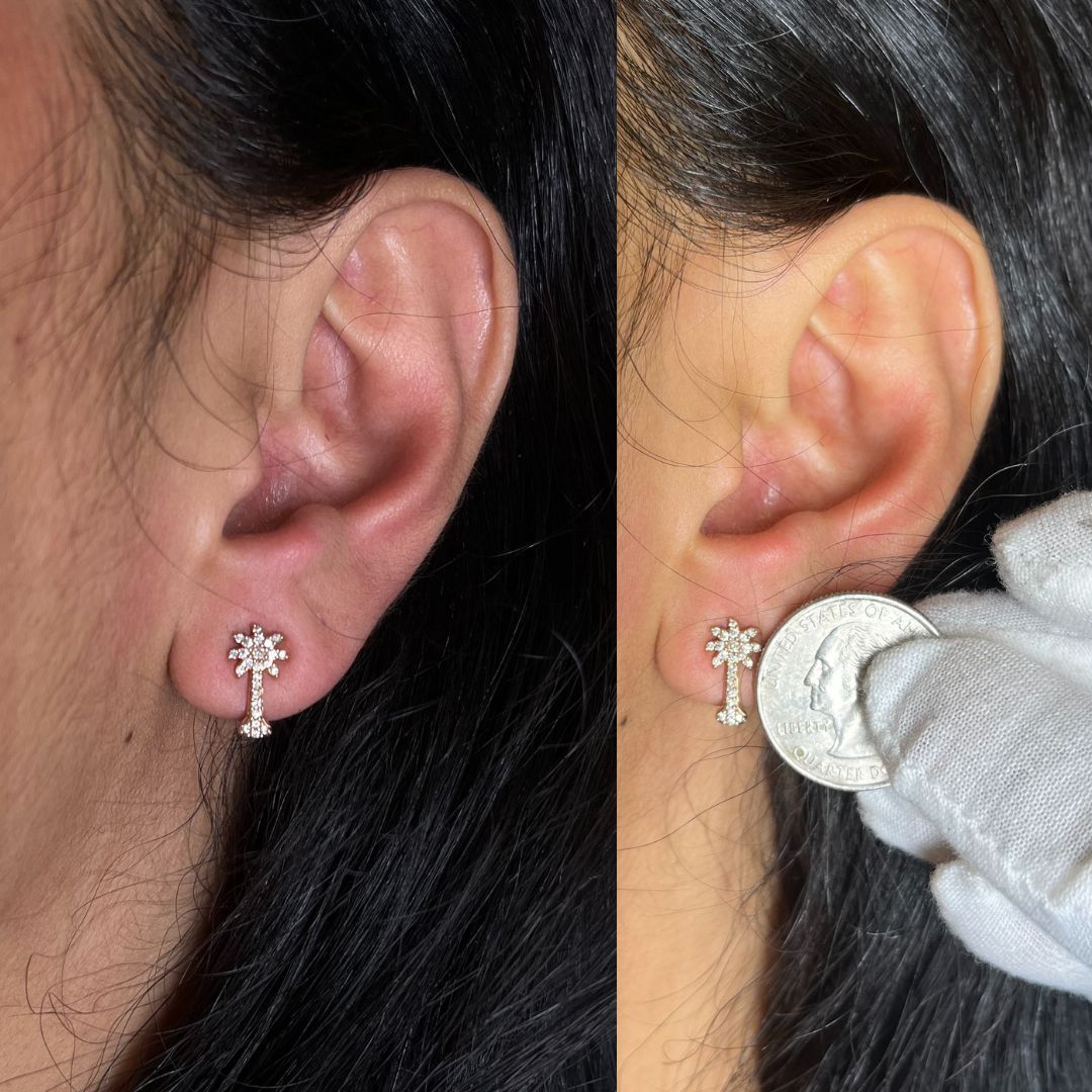 Aretes tipo botón con diseño de palmera de diamantes de 1/4 ct en oro rosa de 10 quilates (color HI, claridad I1-I2) - Friggin Jewelry