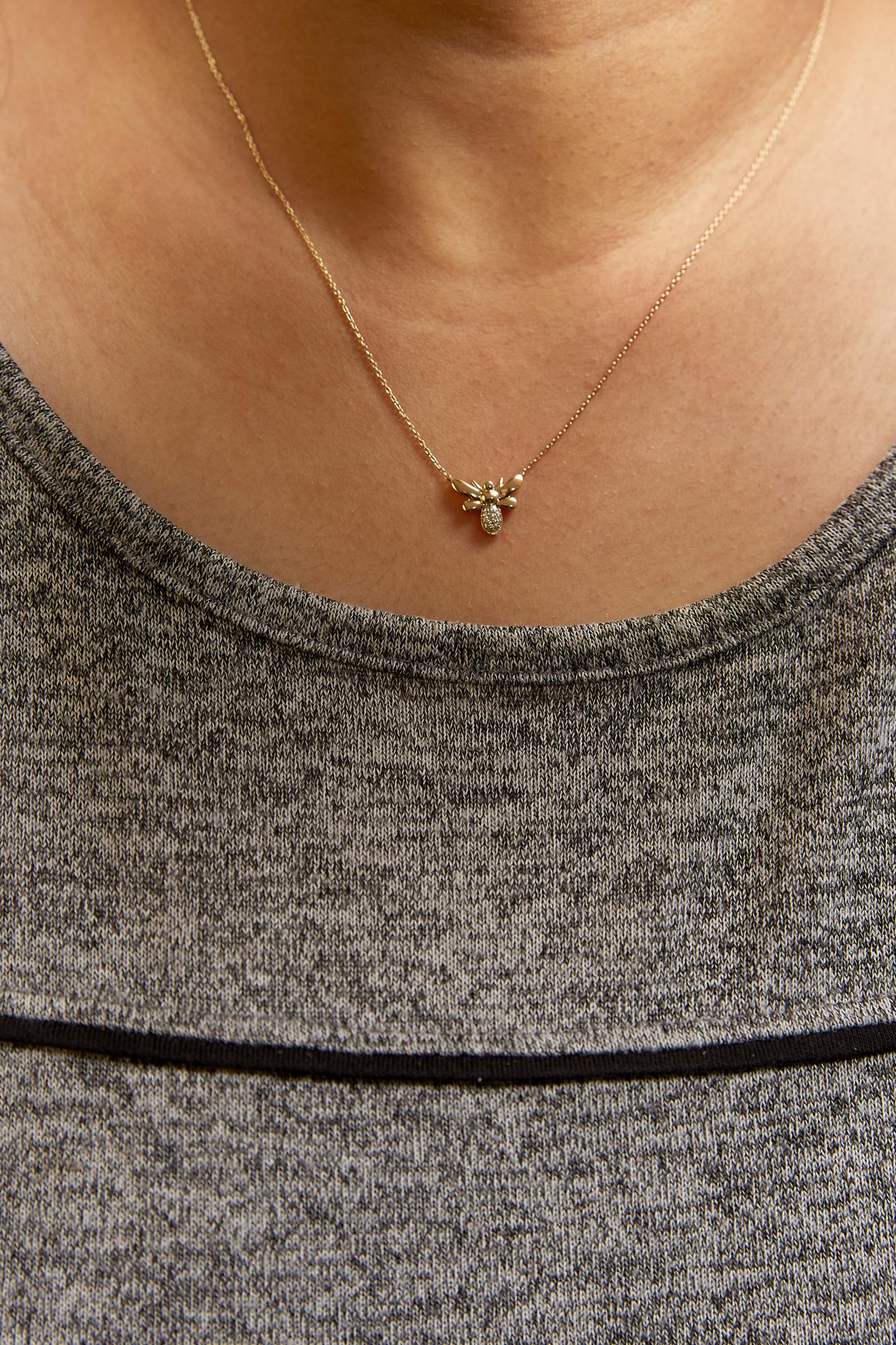 10K Yellow Gold Diamond Accented Bumble Bee Pendant 18" Inch Necklace (H-I Color, I1-I2 Clarity) - Friggin Jewelry