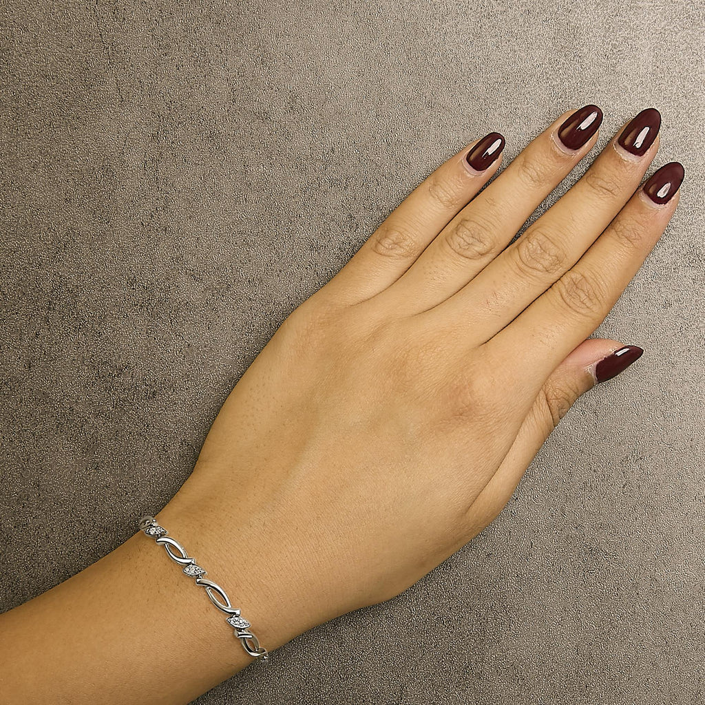 Pulsera bolo de eslabones en espiral alternados con detalles de diamantes en plata de ley 925 (color IJ, claridad I2-I3) - Ajustable de 15 a 23 cm - Friggin Jewelry