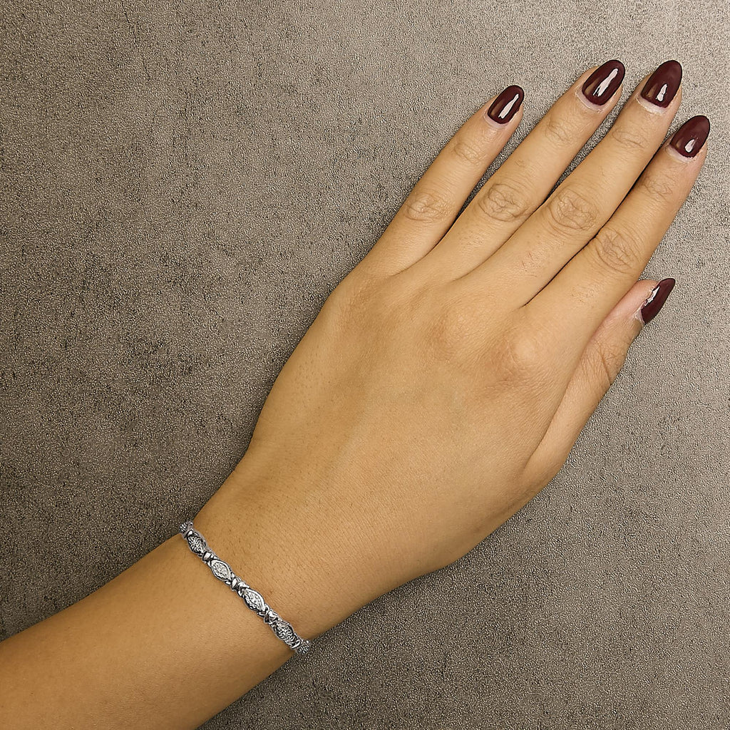 Pulsera bolo de plata de ley 925 con detalles de diamantes, forma marquesa alternada y eslabones de corazón (color IJ, claridad I3) - Ajustable de 15 a 23 cm - Friggin Jewelry