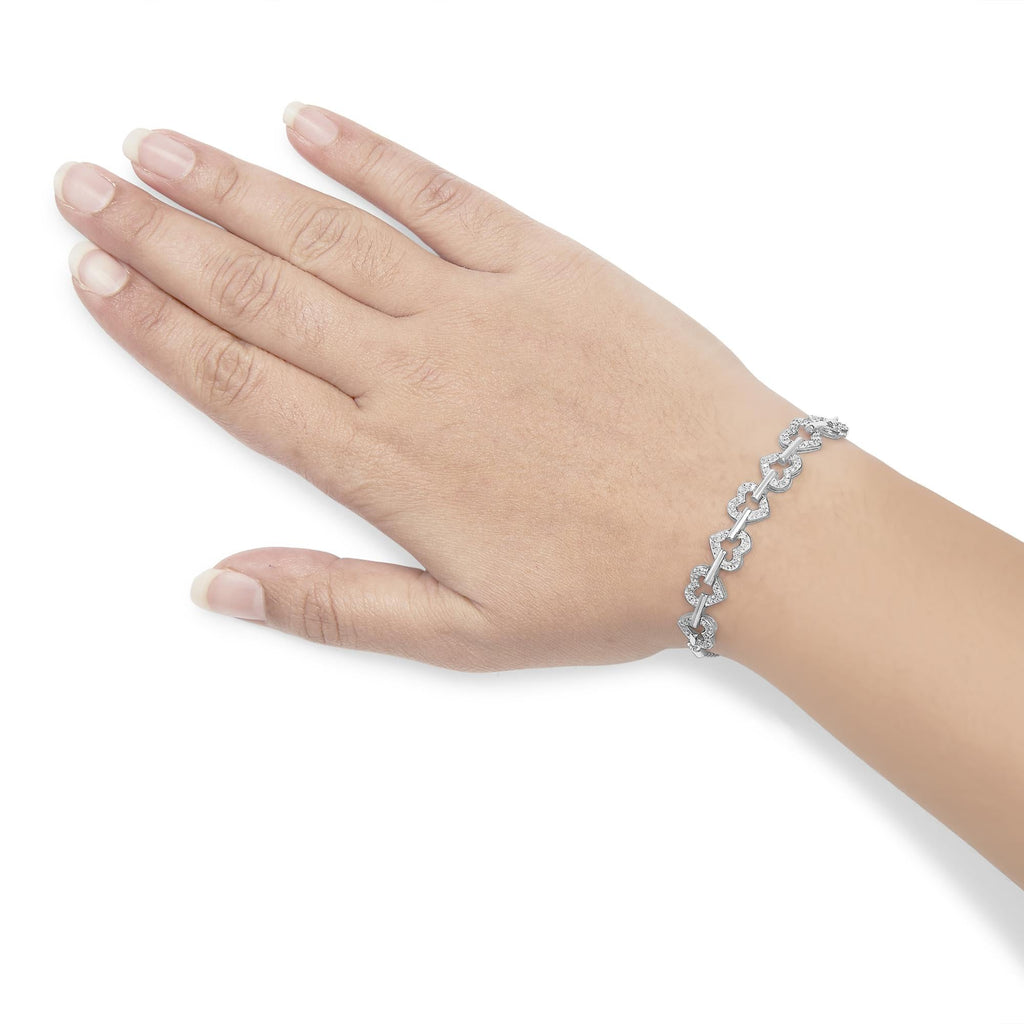 Bracciale Bolo regolabile in argento sterling 925 con diamanti da 1/2 carati e maglie a cuore alternate (colore IJ, purezza I3) - da 4" a 10" pollici - Friggin Jewelry
