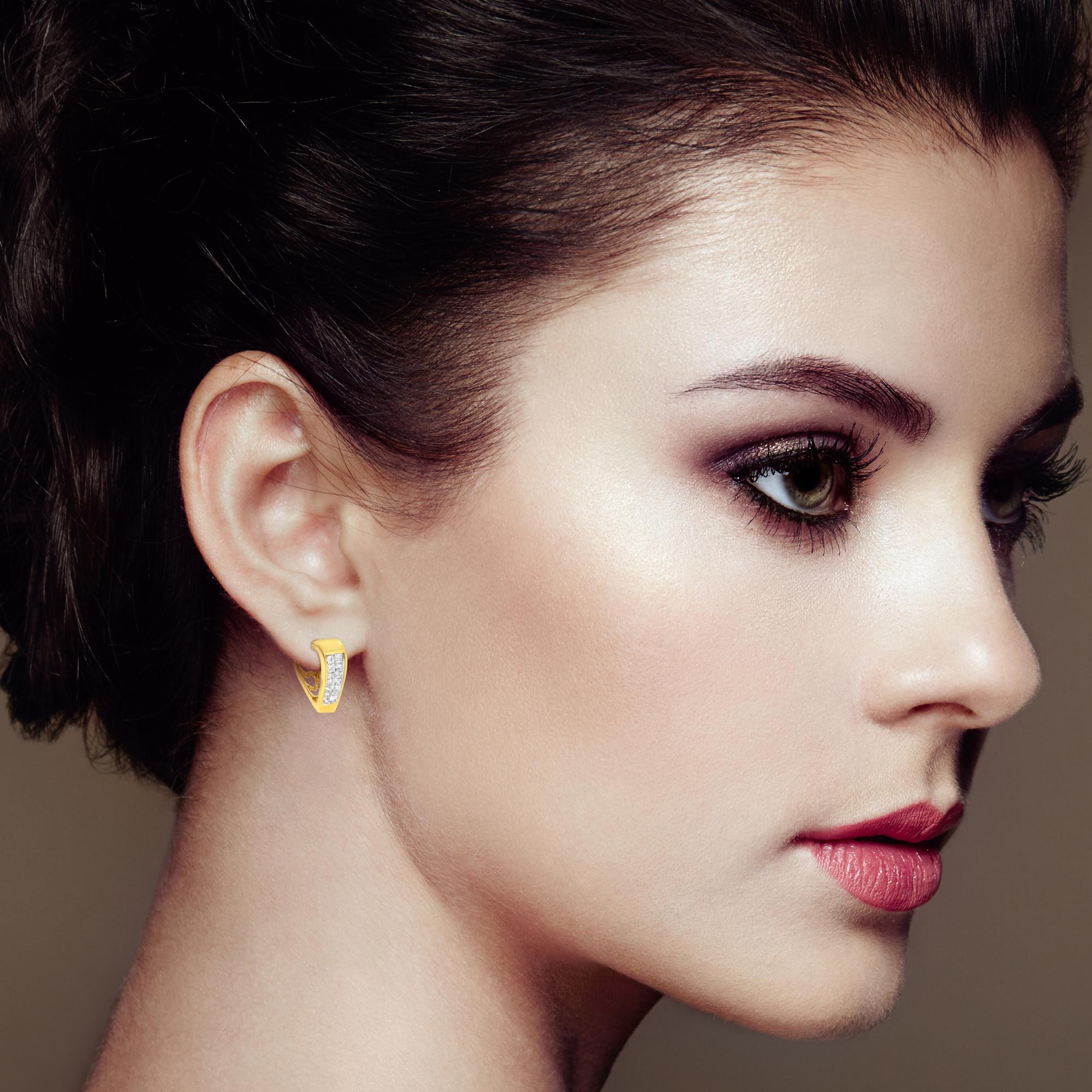 14K Yellow Gold Diamond Huggy Earrings (1/2 cttw, H-I Color, SI2-I1 Clarity) - Friggin Jewelry