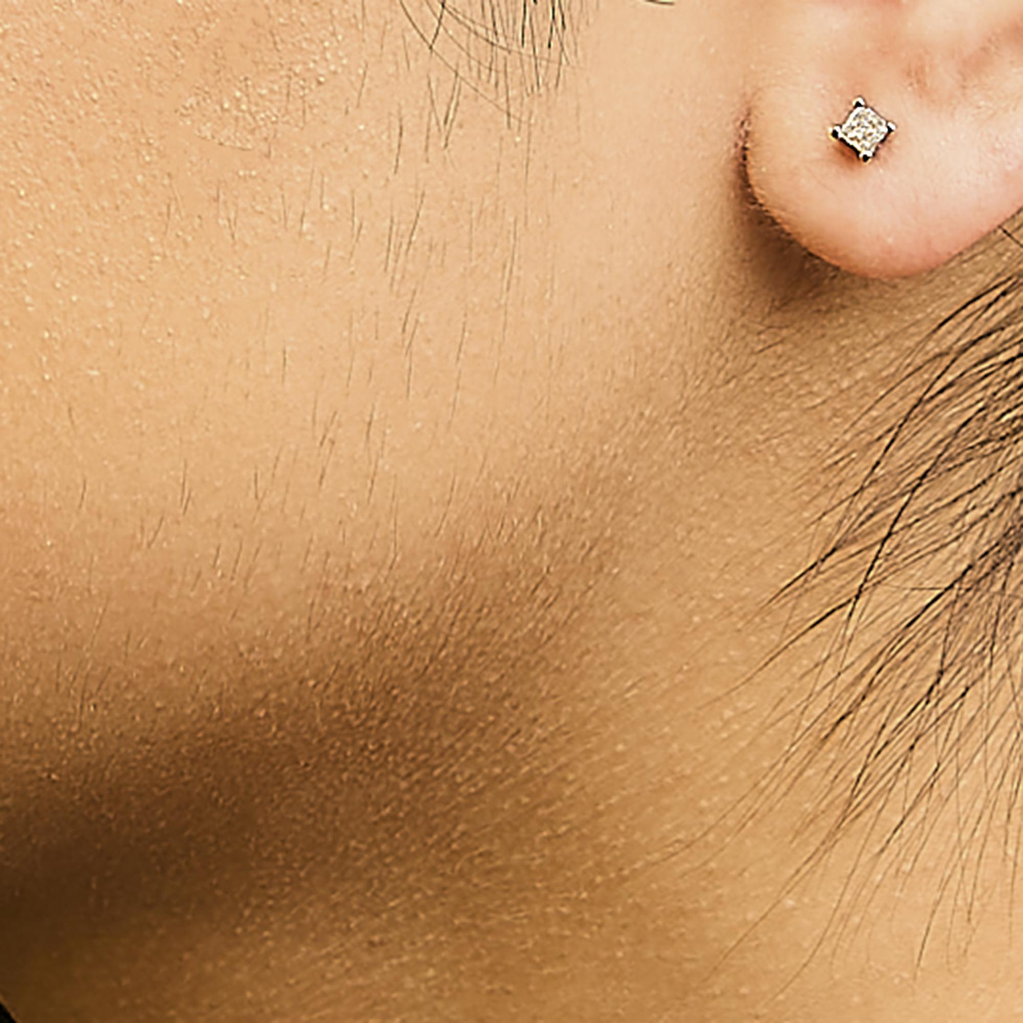 Aretes solitarios de diamante de talla princesa de 1/4 ct en plata de ley 925 (color HI, claridad I1-I2) - Friggin Jewelry