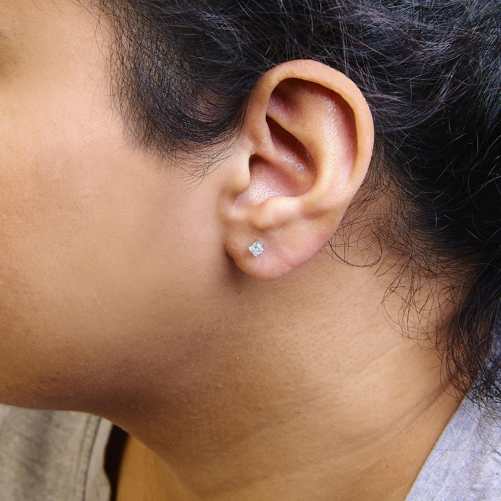 14K White Gold Princess Cut Lab-Grown Diamond Solitaire Stud Earrings (F-G Color, VS2-SI1 Clarity) - Friggin Jewelry