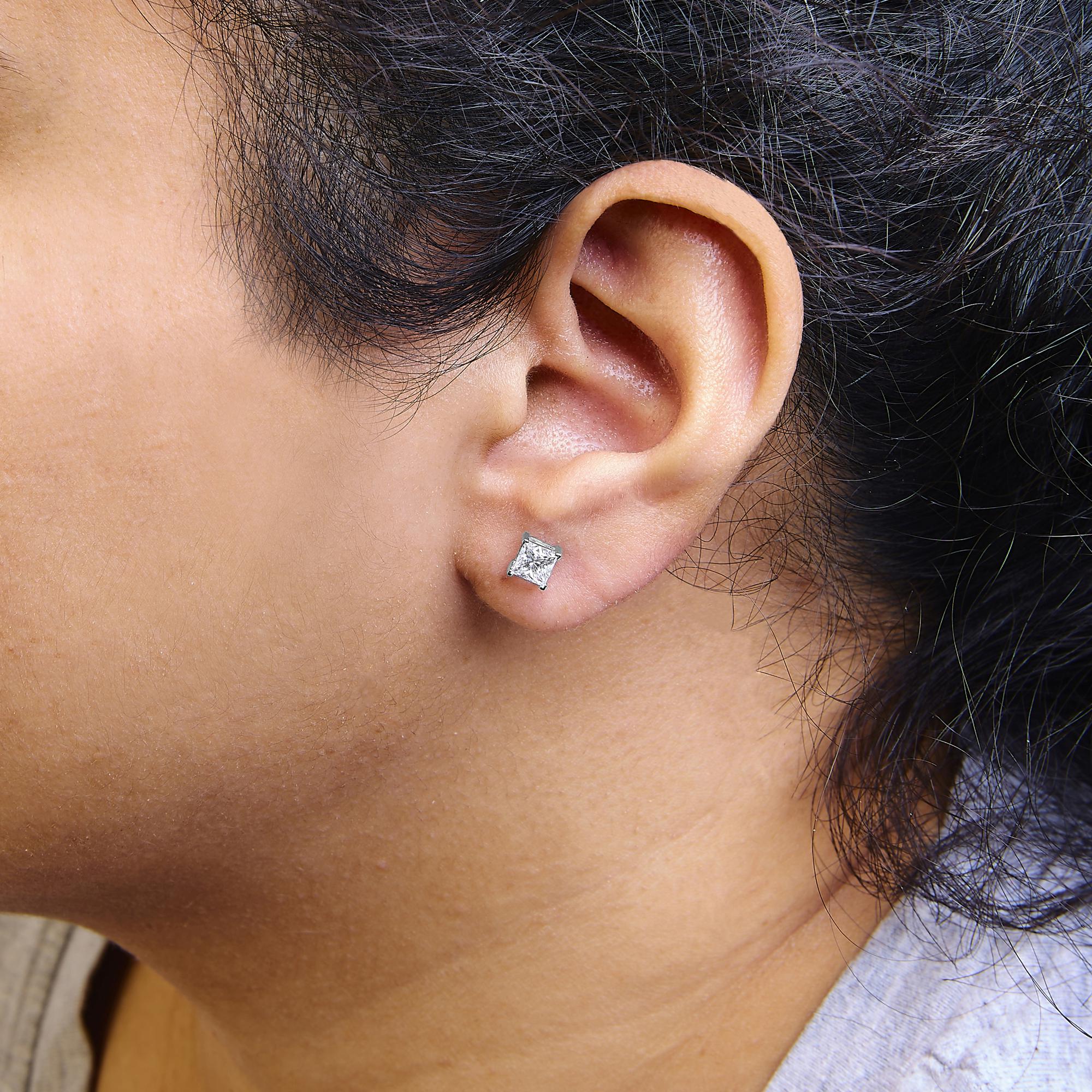 14K White Gold Princess Cut Lab-Grown Diamond Solitaire Stud Earrings (F-G Color, VS2-SI1 Clarity) - Friggin Jewelry
