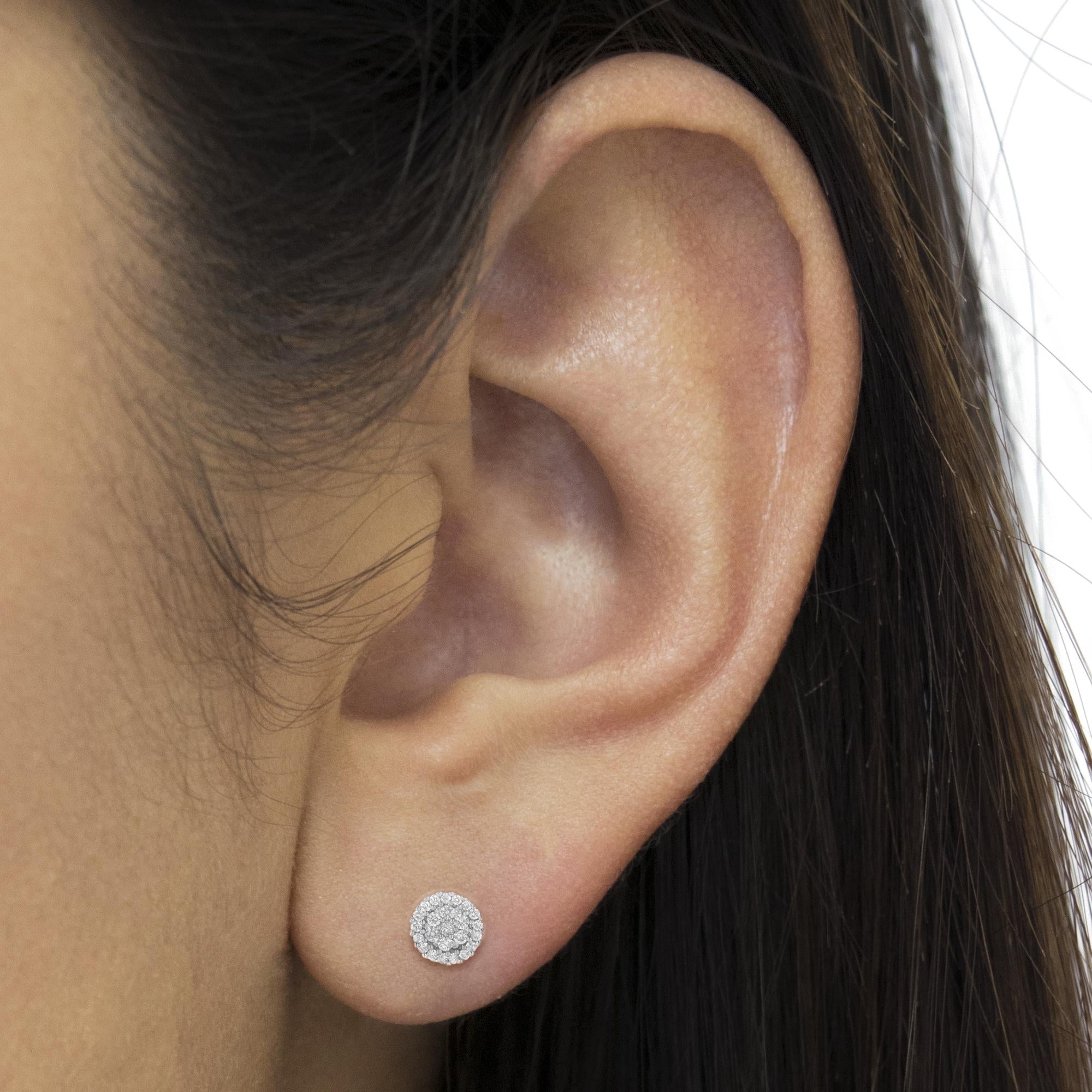 14K White Gold 1/2 Cttw Brilliant-Cut Diamond Halo-Style Cluster Round Button Stud Earrings (H-I Color, I1-I2 Clarity) - Friggin Jewelry