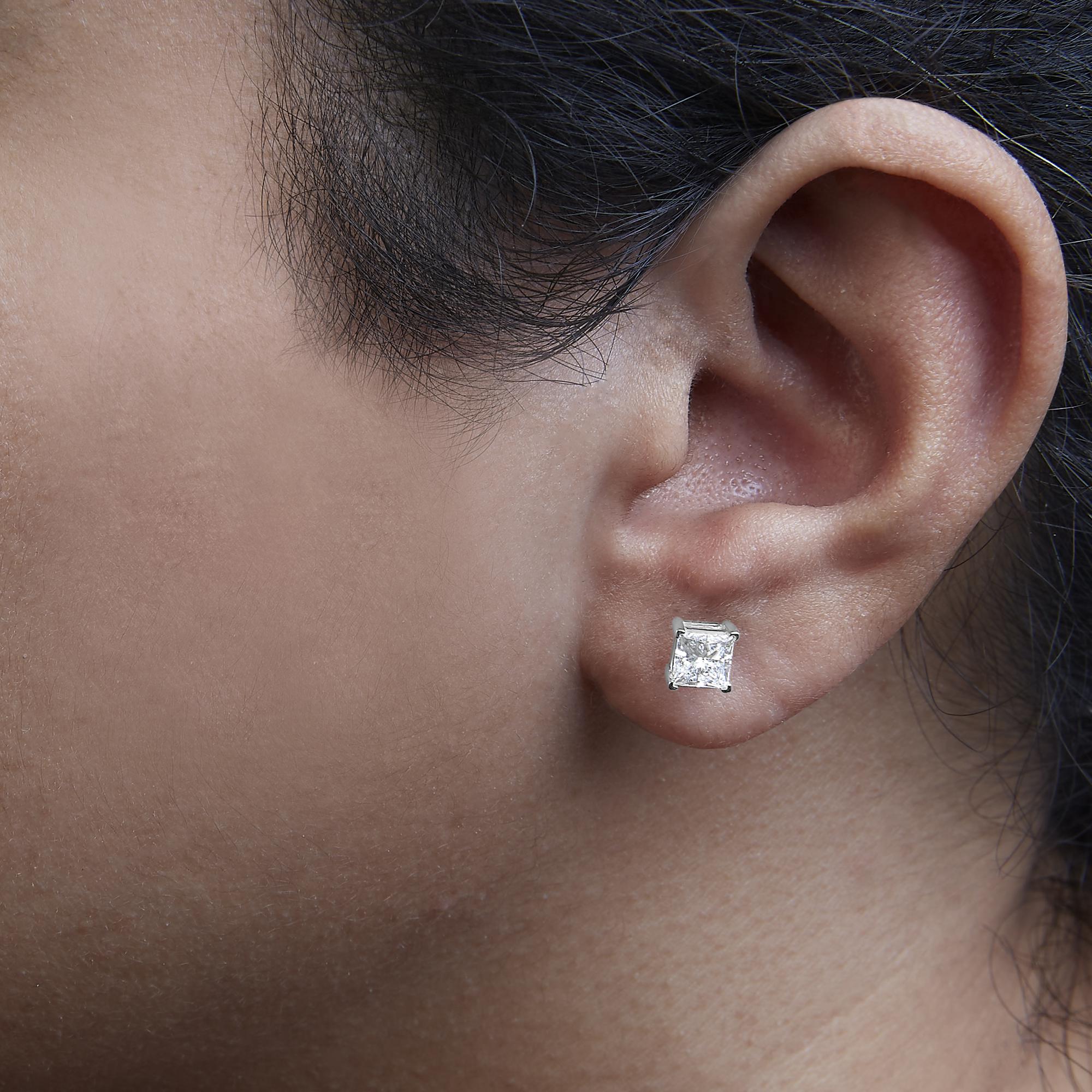 14K White Gold Princess Cut Lab-Grown Diamond Solitaire Stud Earrings (F-G Color, VS2-SI1 Clarity) - Friggin Jewelry