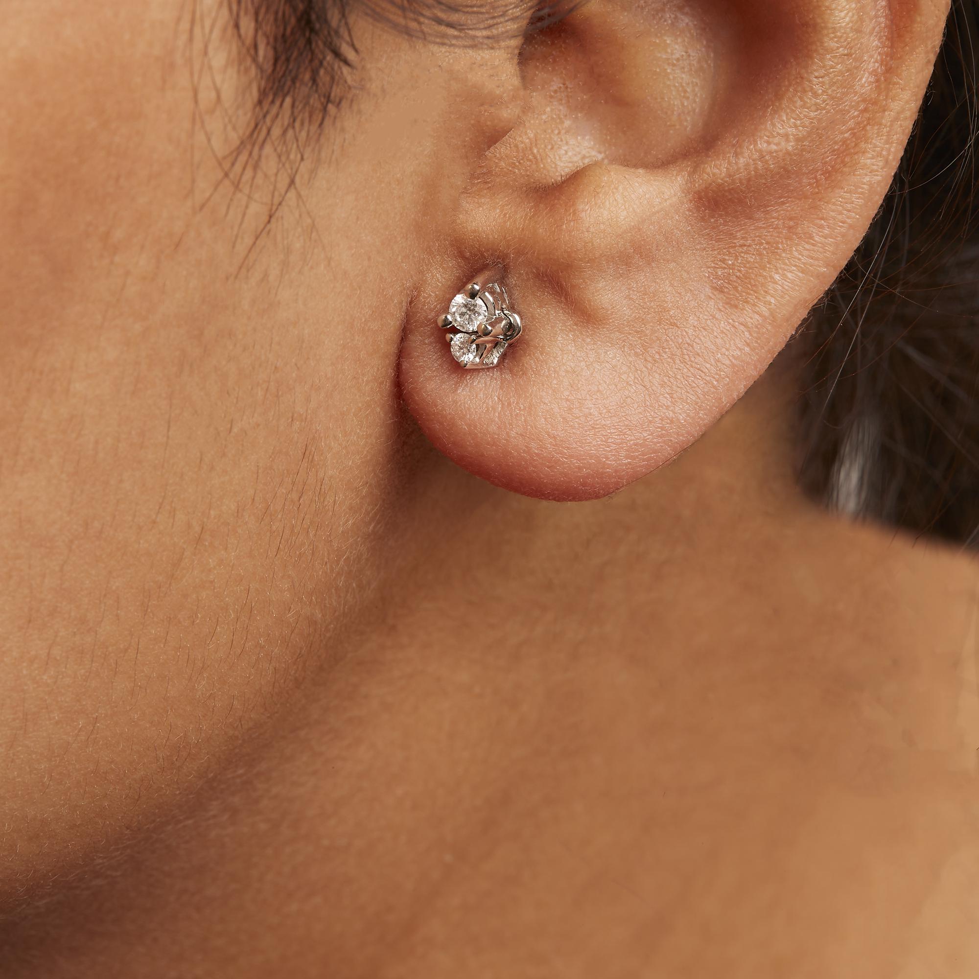 14K White Gold 1/4 Cttw Double Diamond Drop and Dangle Stud Earrings (H-I Color, SI1-SI2 Clarity) - Friggin Jewelry