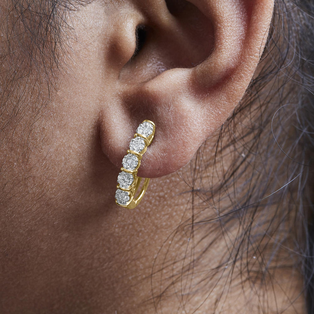 Aros de oro amarillo de 14 k con diamantes de 1/2 ct (color HI, claridad SI2-I1) - Friggin Jewelry