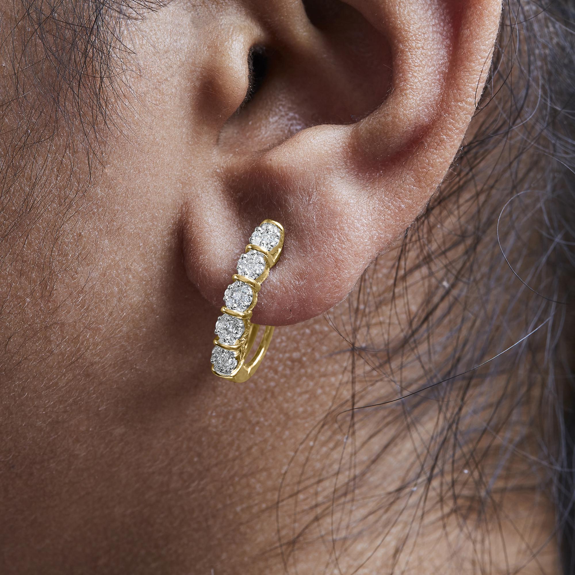 14k Yellow Gold 1/2 Cttw Diamond Cluster Hoop Earrings (H-I Color, SI2-I1 Clarity) - Friggin Jewelry