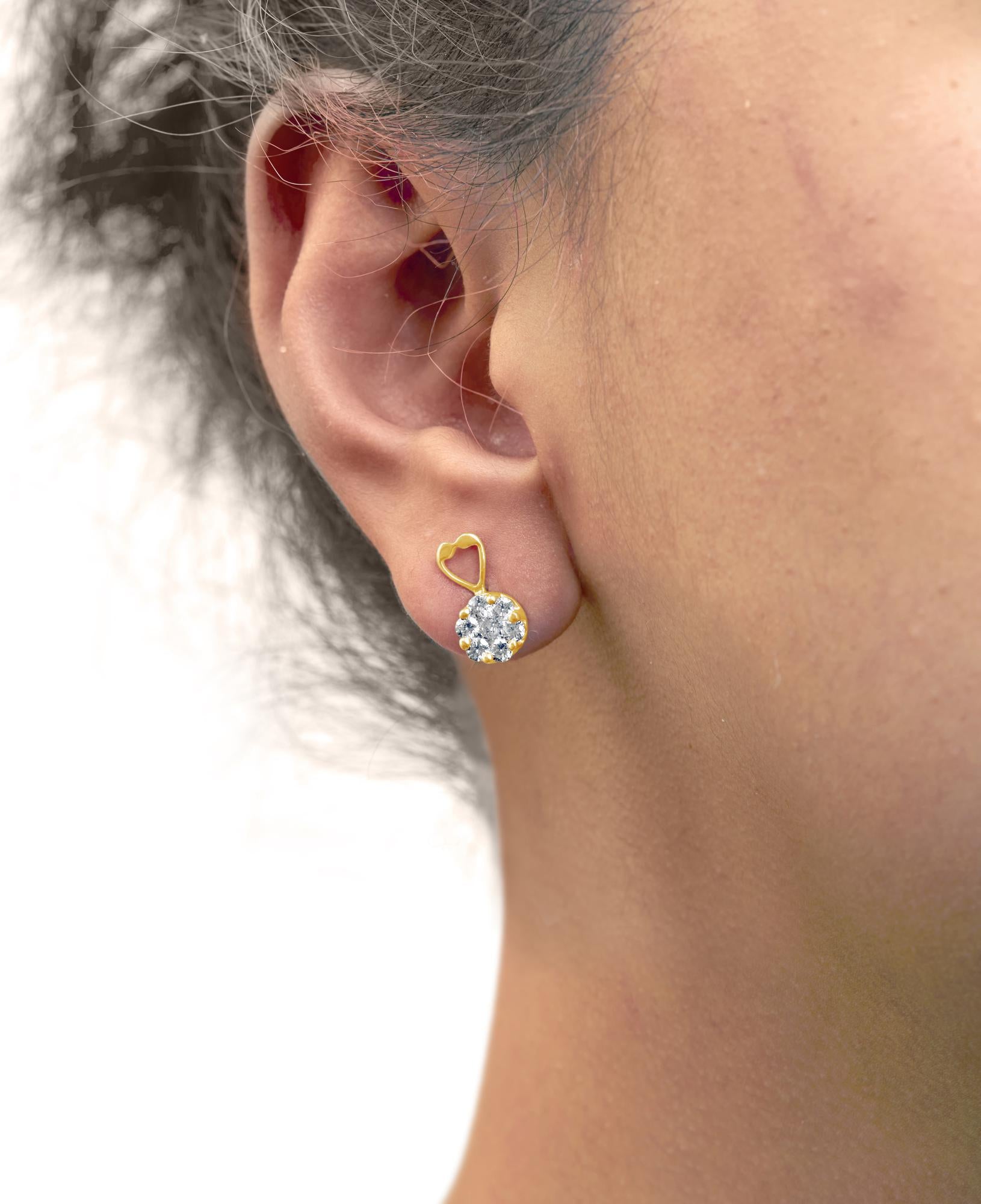 14K Yellow Gold 1ct. TDW Round-cut Diamond Earrings (I-J,SI2-I1) - Friggin Jewelry