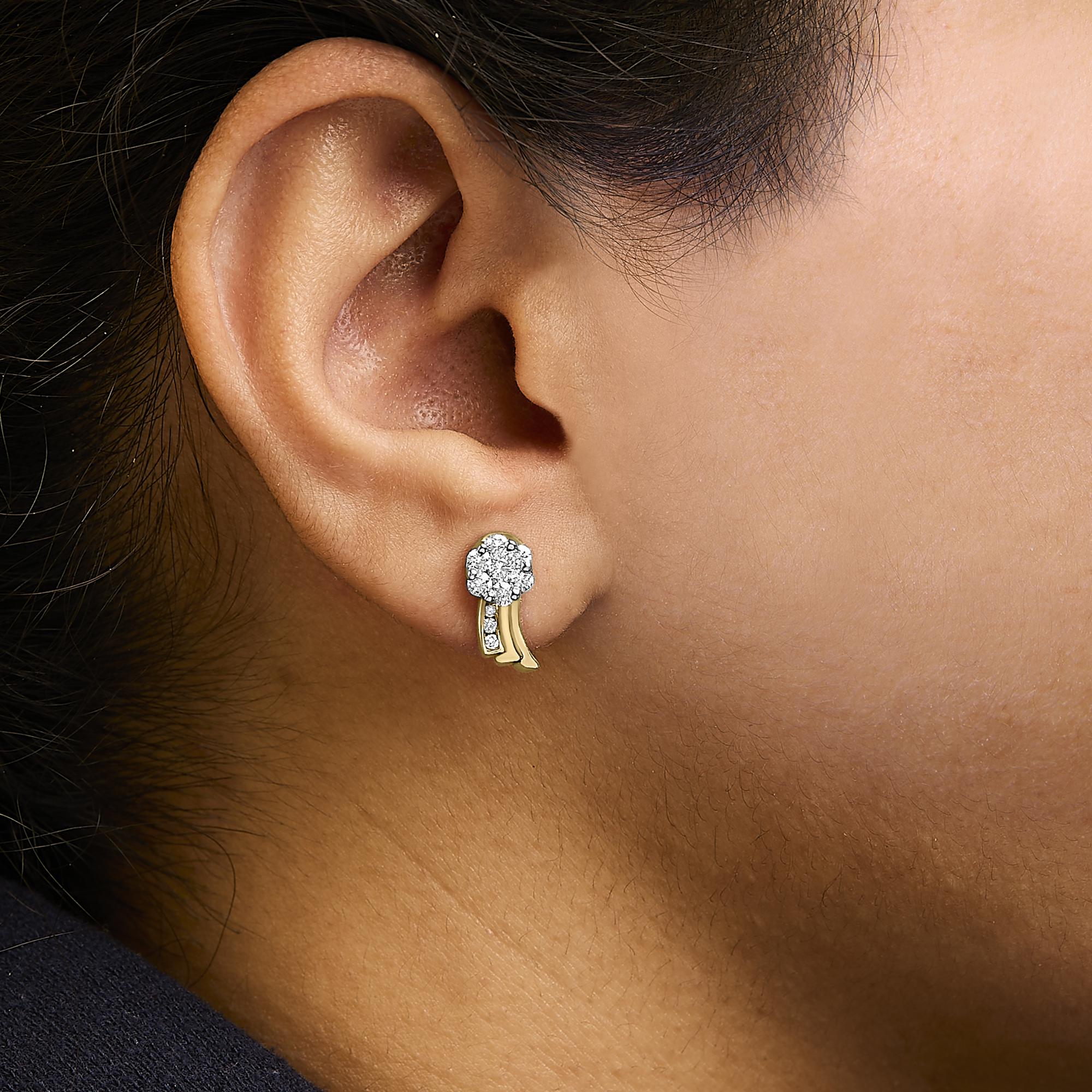 Pendientes de oro amarillo de 14 quilates con diamantes de talla redonda de 7/8 ct (IJ, SI1-SI2) - Friggin Jewelry