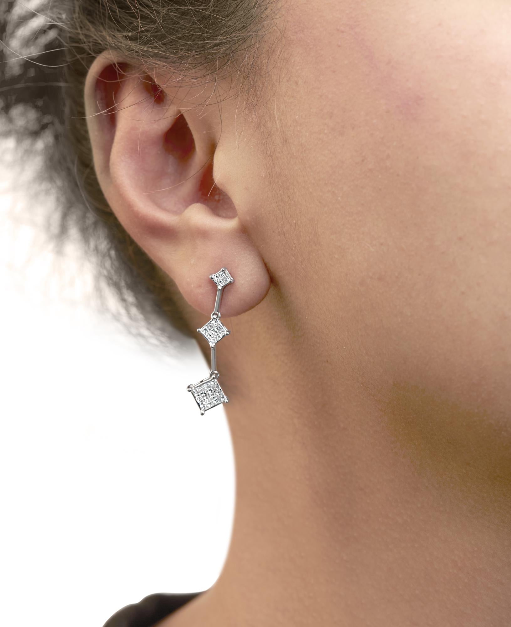 14K White Gold 1 cttw Princess Cut Diamond Earrings (G-H, VS1-VS2) - Friggin Jewelry Premium