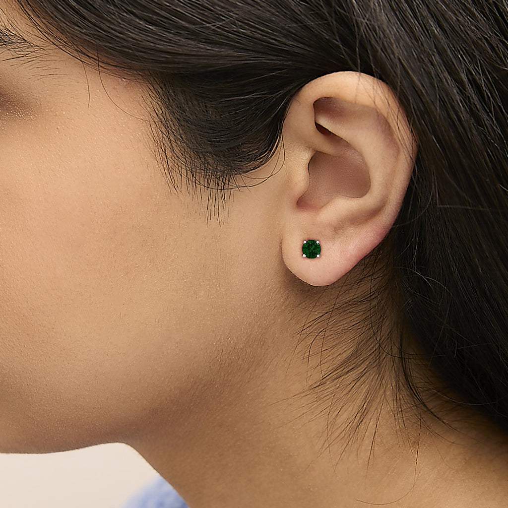 14K Gold Lab Grown Green Diamond Classic Solitaire Stud Earrings - Friggin Jewelry