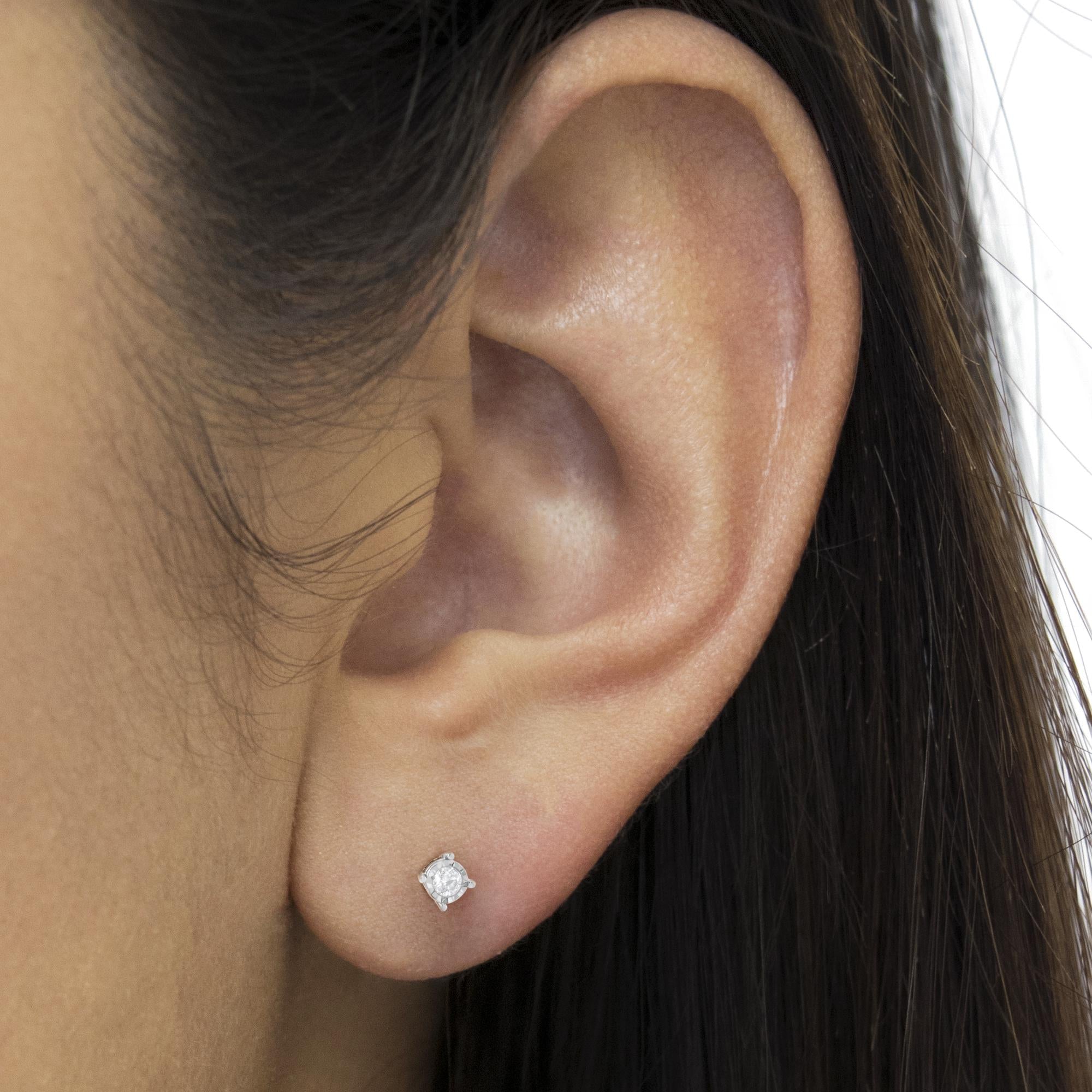 .925 Sterling Silver 1/2 Cttw Near Colorless Round Brilliant-Cut Diamond Miracle-Set Stud Earrings (H-I Color, I2-I3 Clarity) - Friggin Jewelry