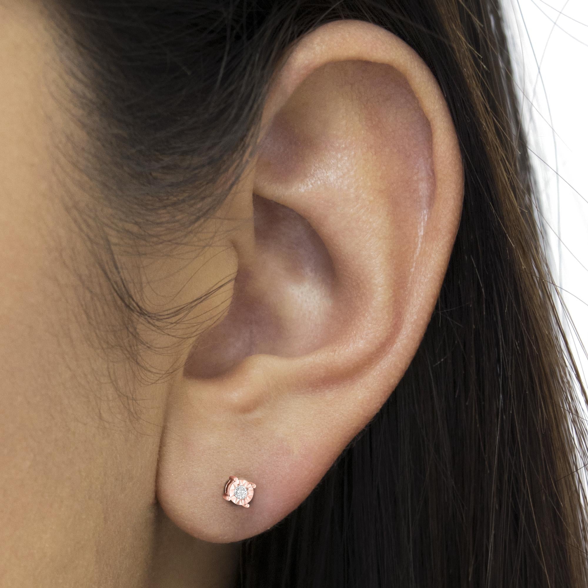 .925 Sterling Silver 1/10 Cttw Round Brilliant-Cut Diamond Miracle-Set Stud Earrings - Friggin Jewelry