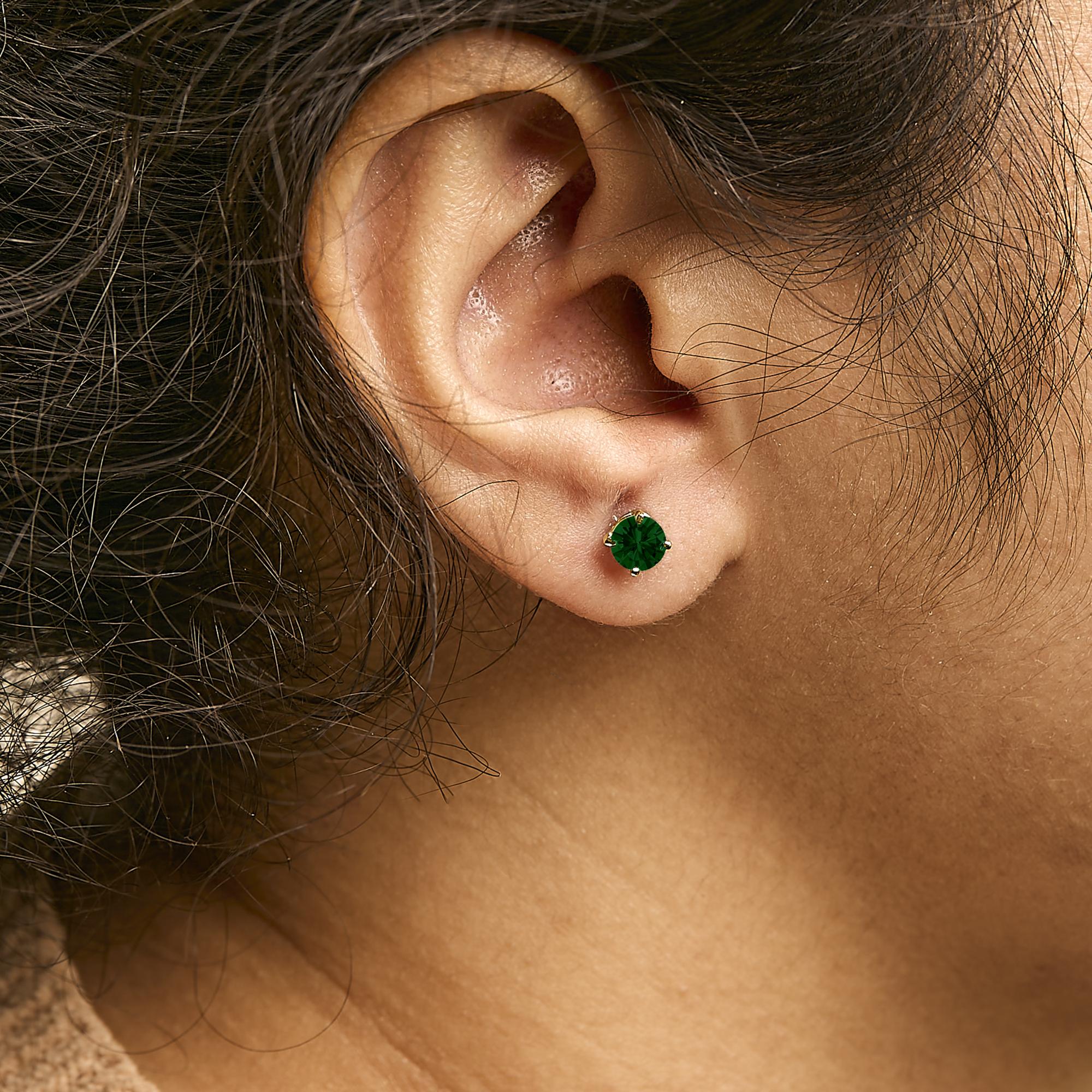 14K Gold Lab Grown Green Diamond Classic Solitaire Stud Earrings - Friggin Jewelry