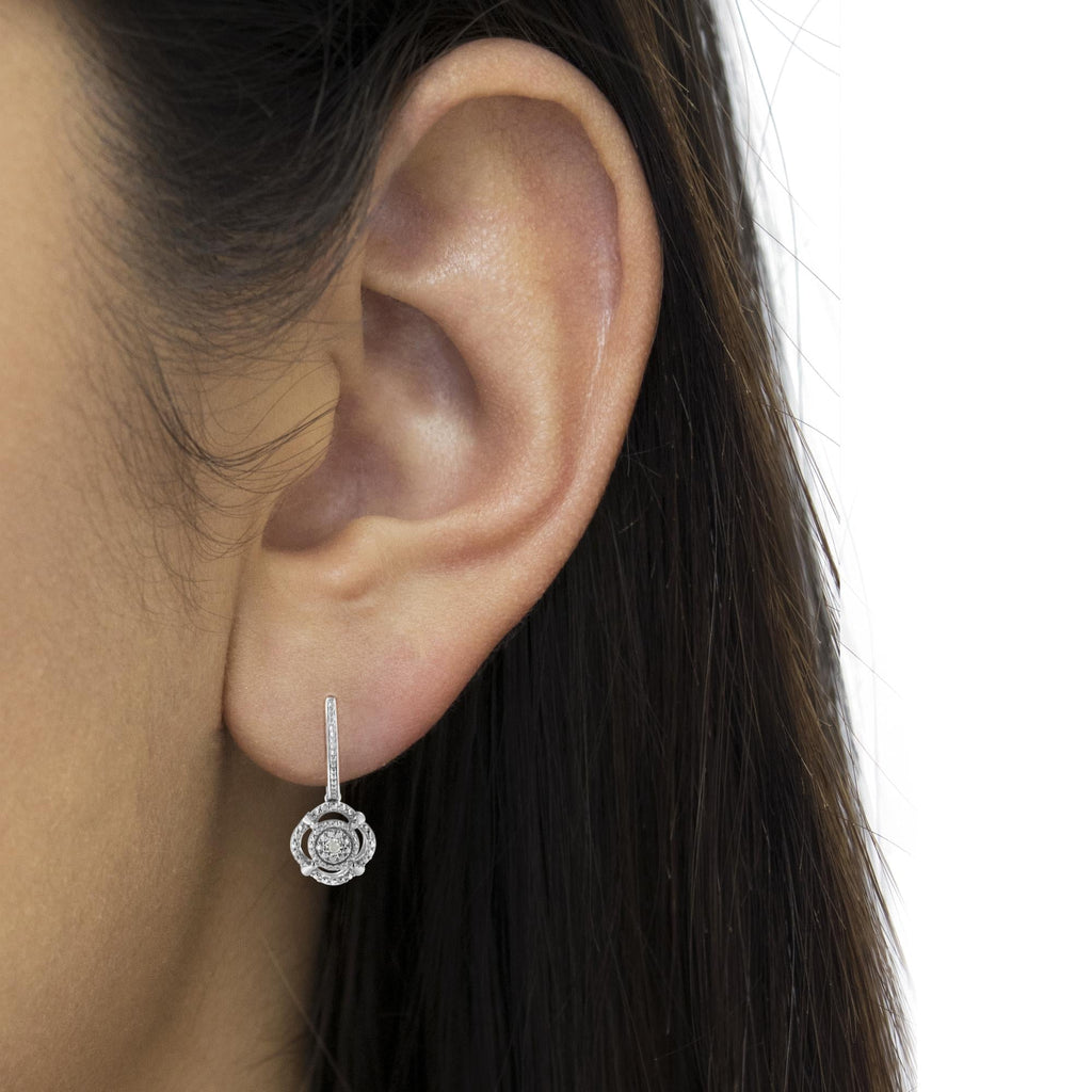 Pendientes colgantes de plata de ley 925 con detalles de diamantes engastados milagros (color IJ, claridad I3) - Friggin Jewelry