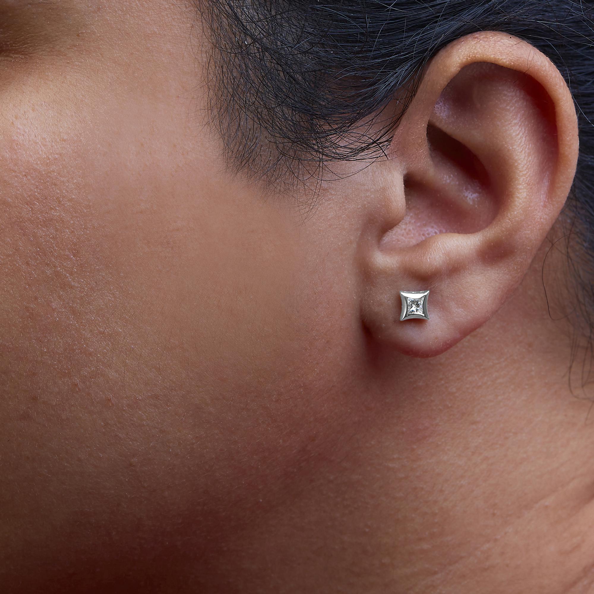 Aretes de oro blanco de 10 quilates con diamantes de talla princesa de 1/3 quilates (color HI, claridad SI2-I1) - Friggin Jewelry