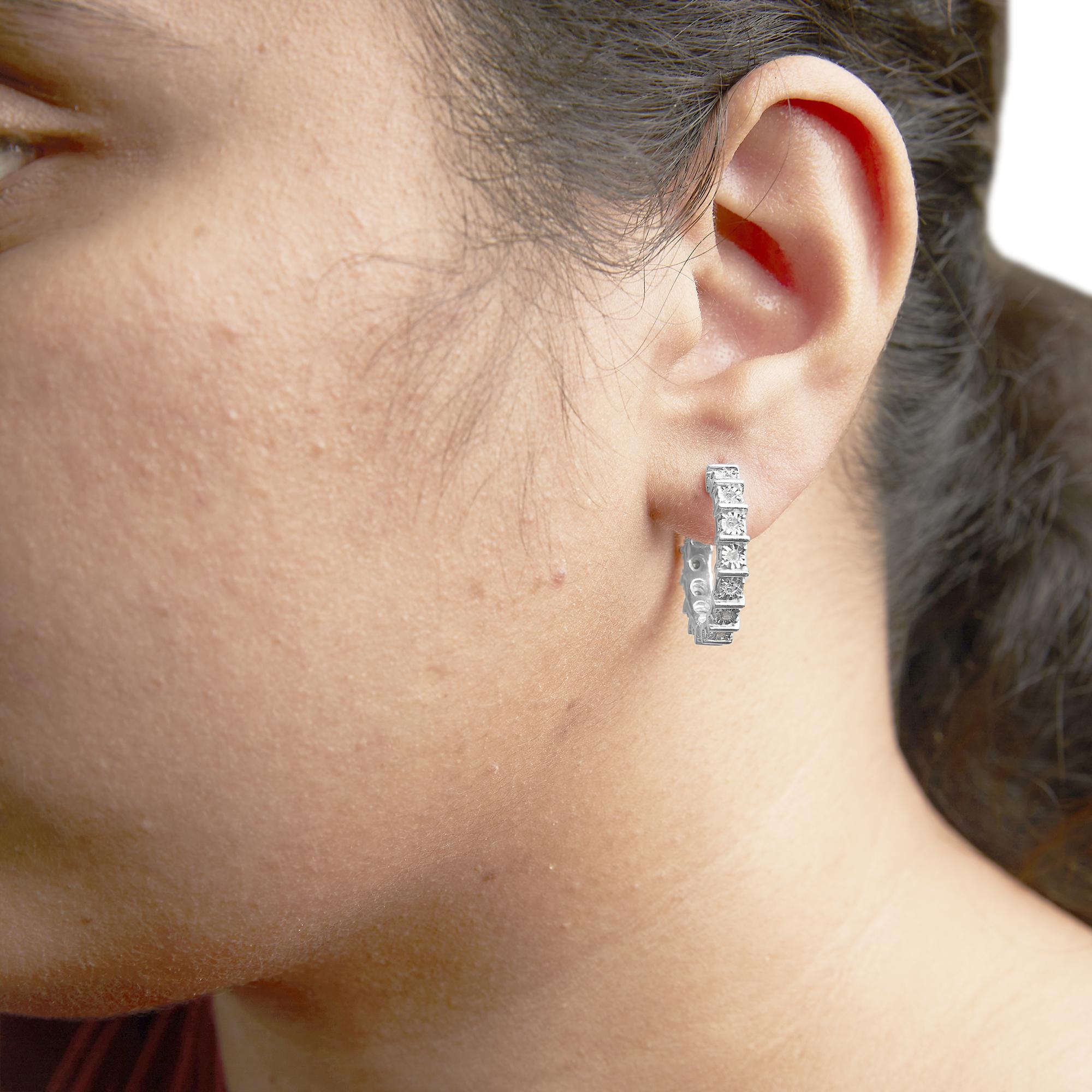Orecchini a cerchio con piastra e barra di diamanti da 1/2 carati in argento sterling 925 (colore IJ, purezza I3) - Friggin Jewelry