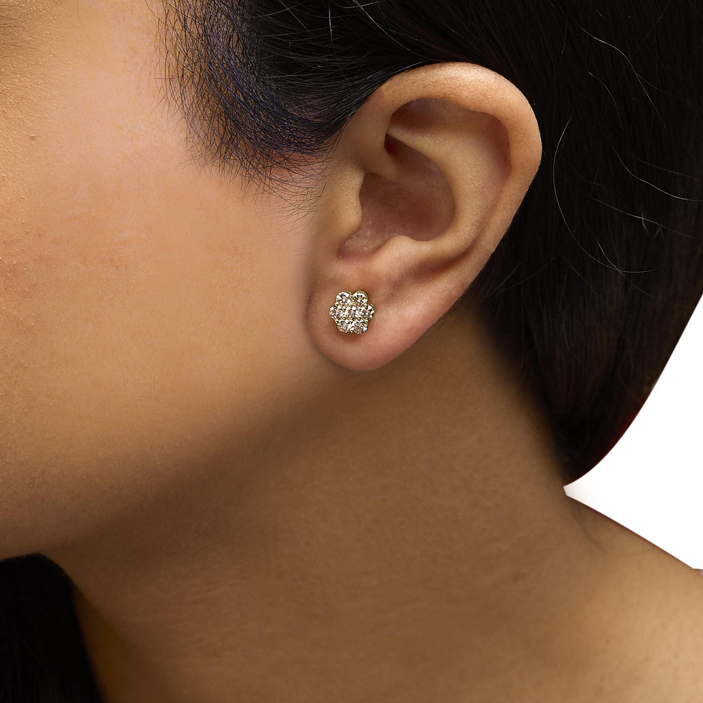 14K Yellow Gold 1.0 Cttw Diamond Floral Stud Earrings (J-K Color, VS2-SI1 Clarity) - Friggin Jewelry