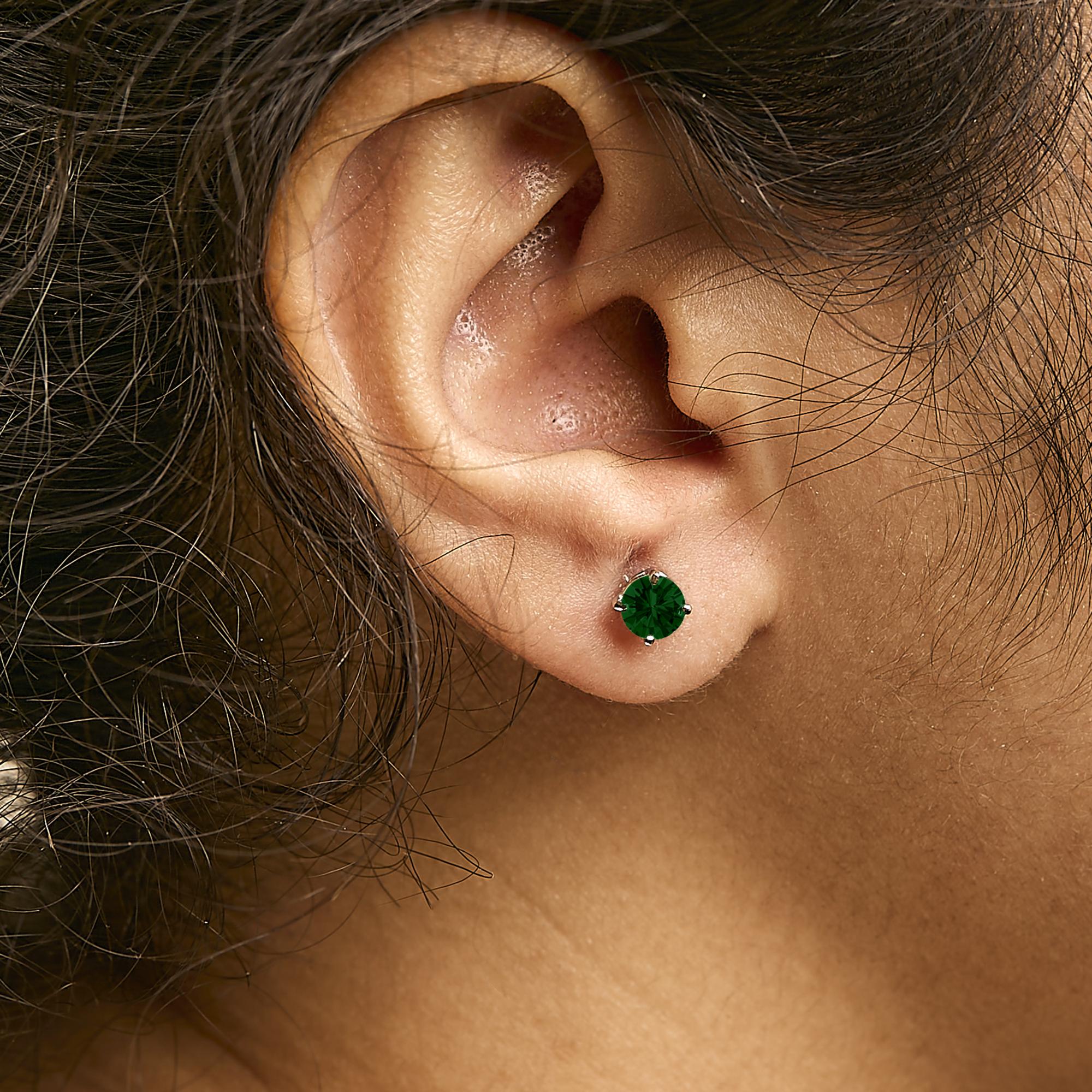14K Gold Lab Grown Green Diamond Classic Solitaire Stud Earrings - Friggin Jewelry