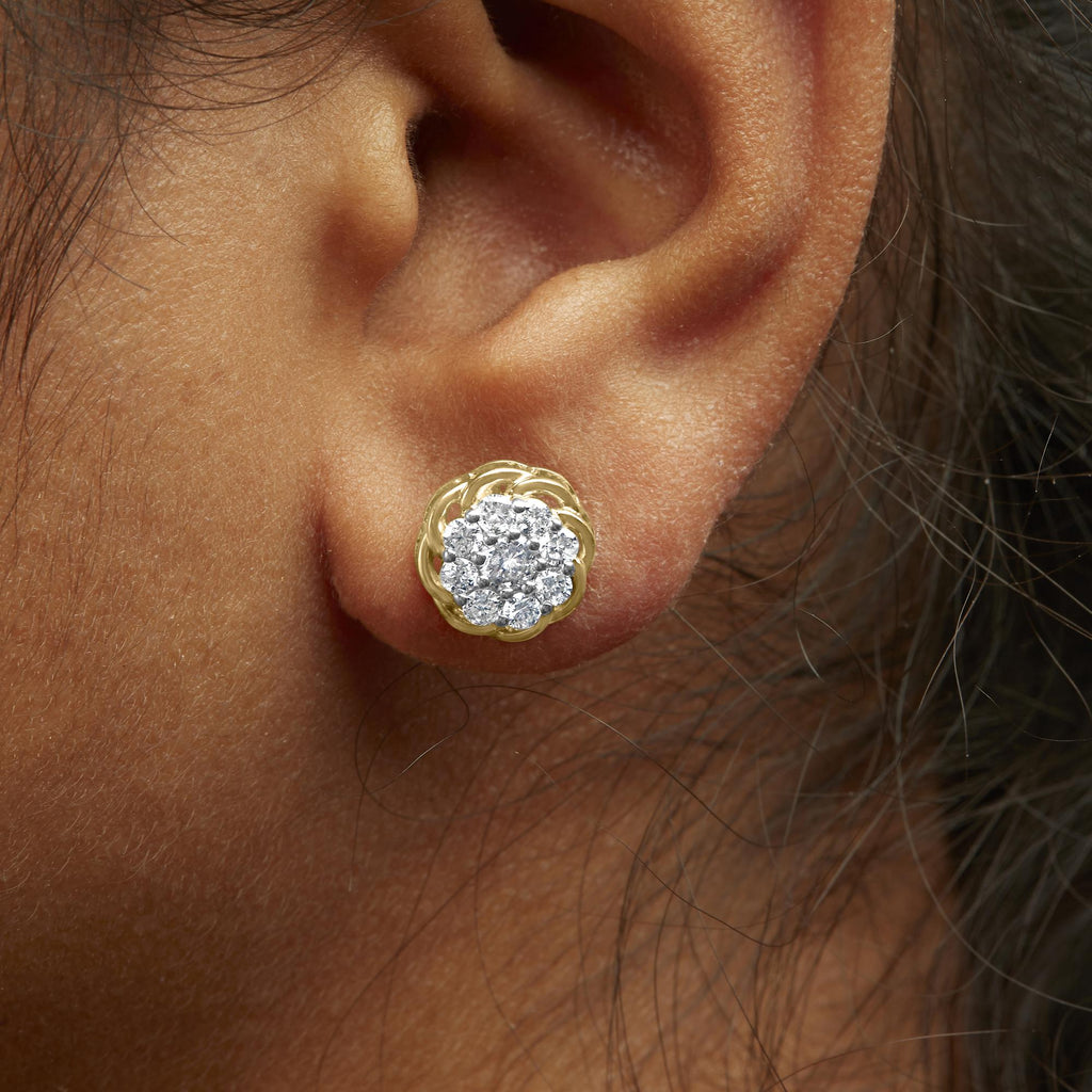 Aretes de plata de ley 925 bañados en oro amarillo de 10 quilates con diamantes de 1/2 quilates (color JK, claridad I2-I3) - Friggin Jewelry