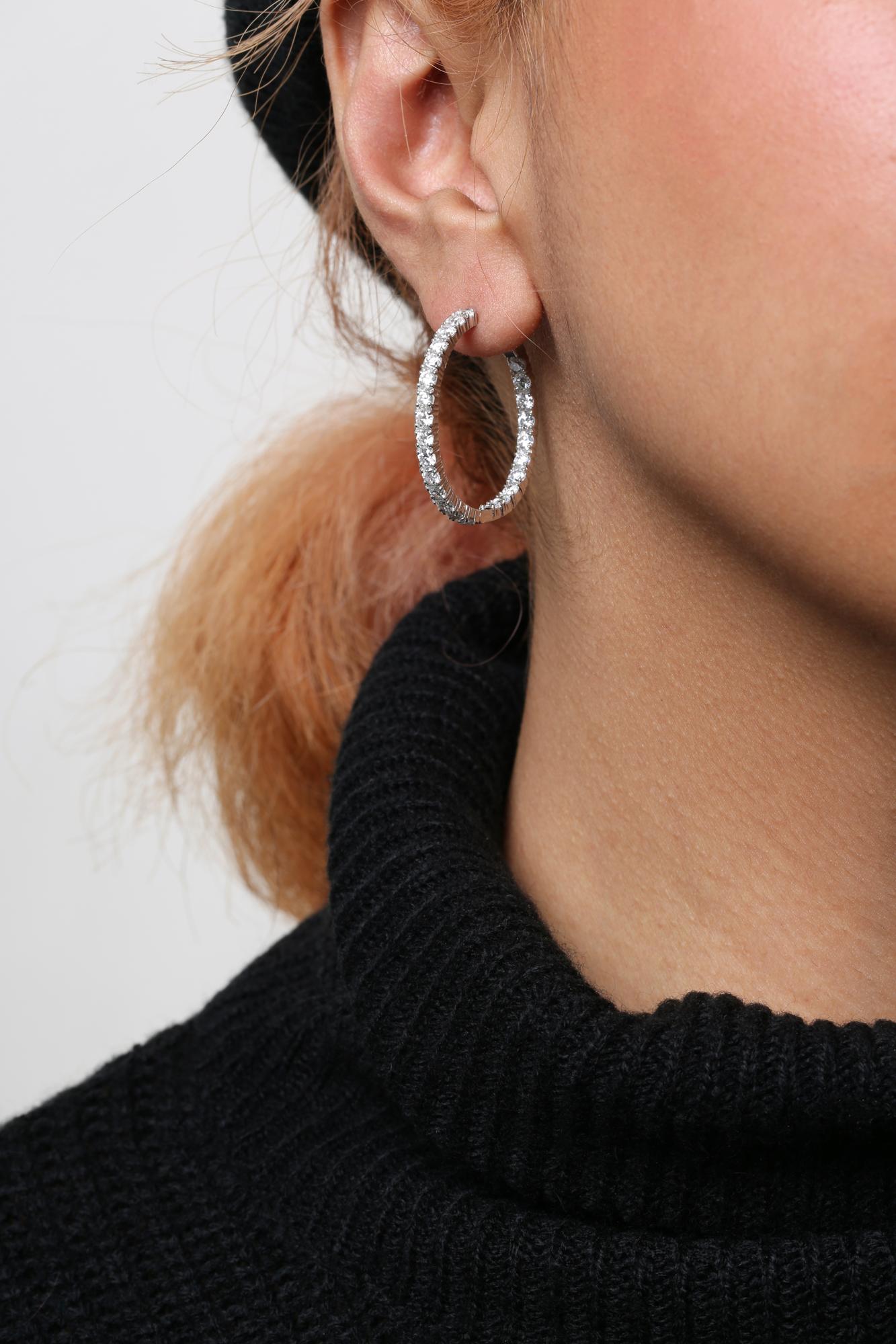 14K White Gold 5.00 Cttw Lab Grown Diamond Inside Out Hoop Earrings (F-G Color, VS1-VS2 Clarity) - Friggin Jewelry