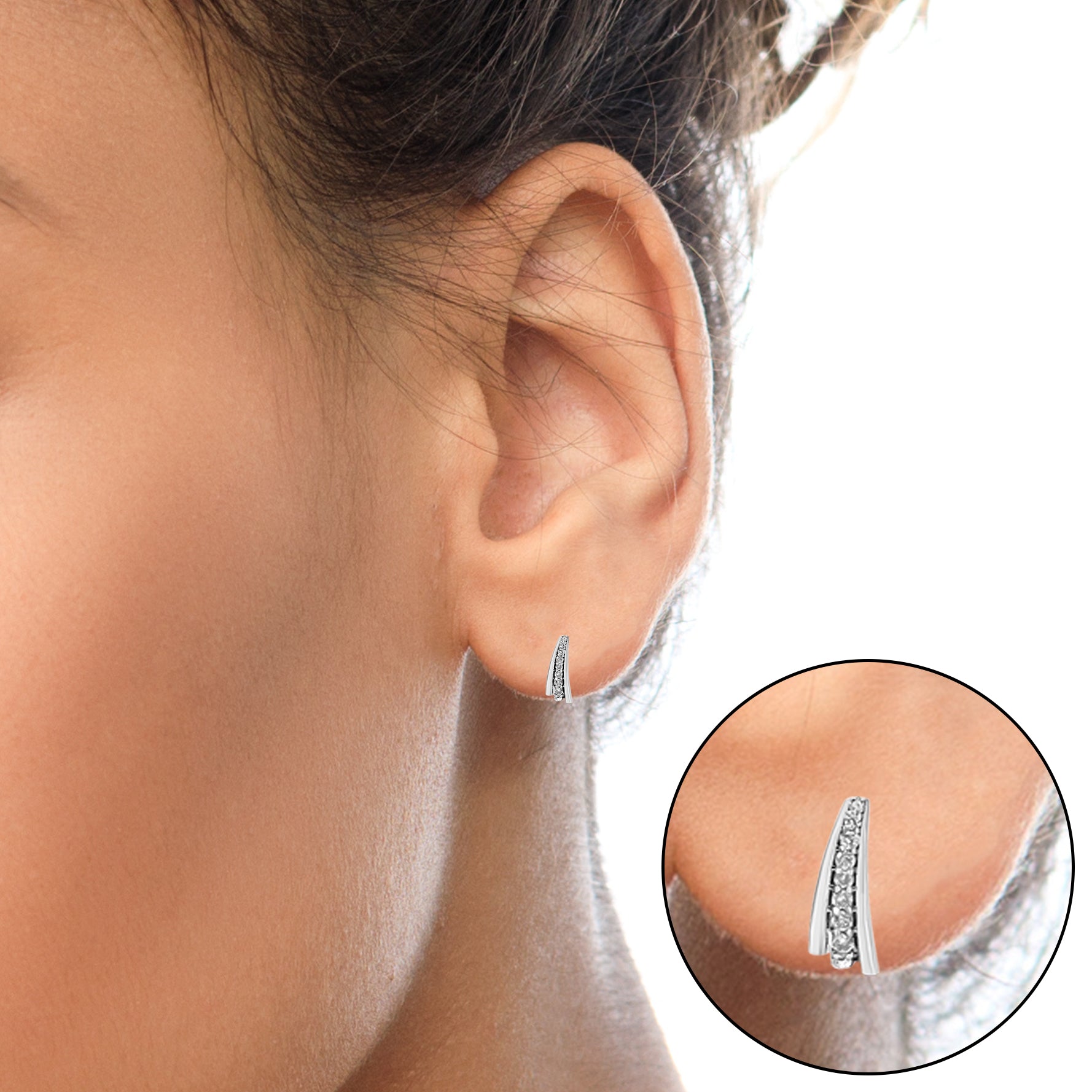 .925 Sterling Silver 1 Cttw Round Diamond Graduated Huggie Earrings (I2-I3 Clarity, I-J Color) - Friggin Jewelry