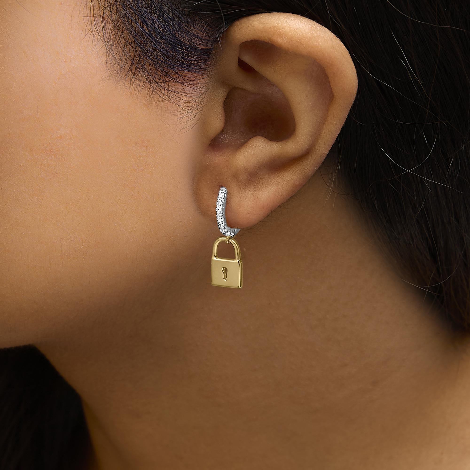 Aros de plata de ley 925 bañados en oro amarillo de 14 quilates con cierre de diamante de 1/6 quilates (color IJ, claridad I3) - Friggin Jewelry