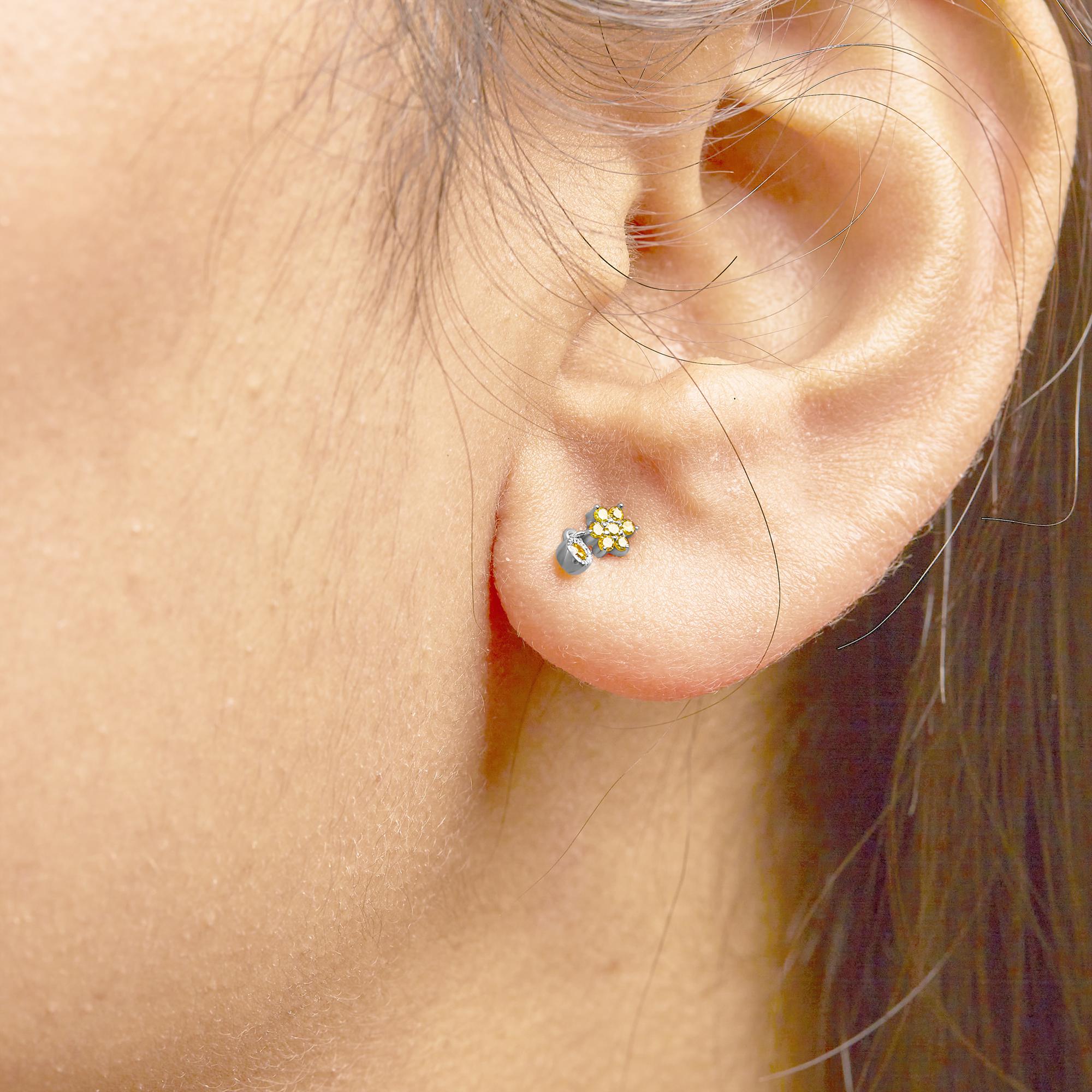 Pendientes colgantes con forma de estrella y bisel de diamantes amarillos de 1/10 quilates en plata de ley 925 (color amarillo, claridad I2-I3) - Friggin Jewelry