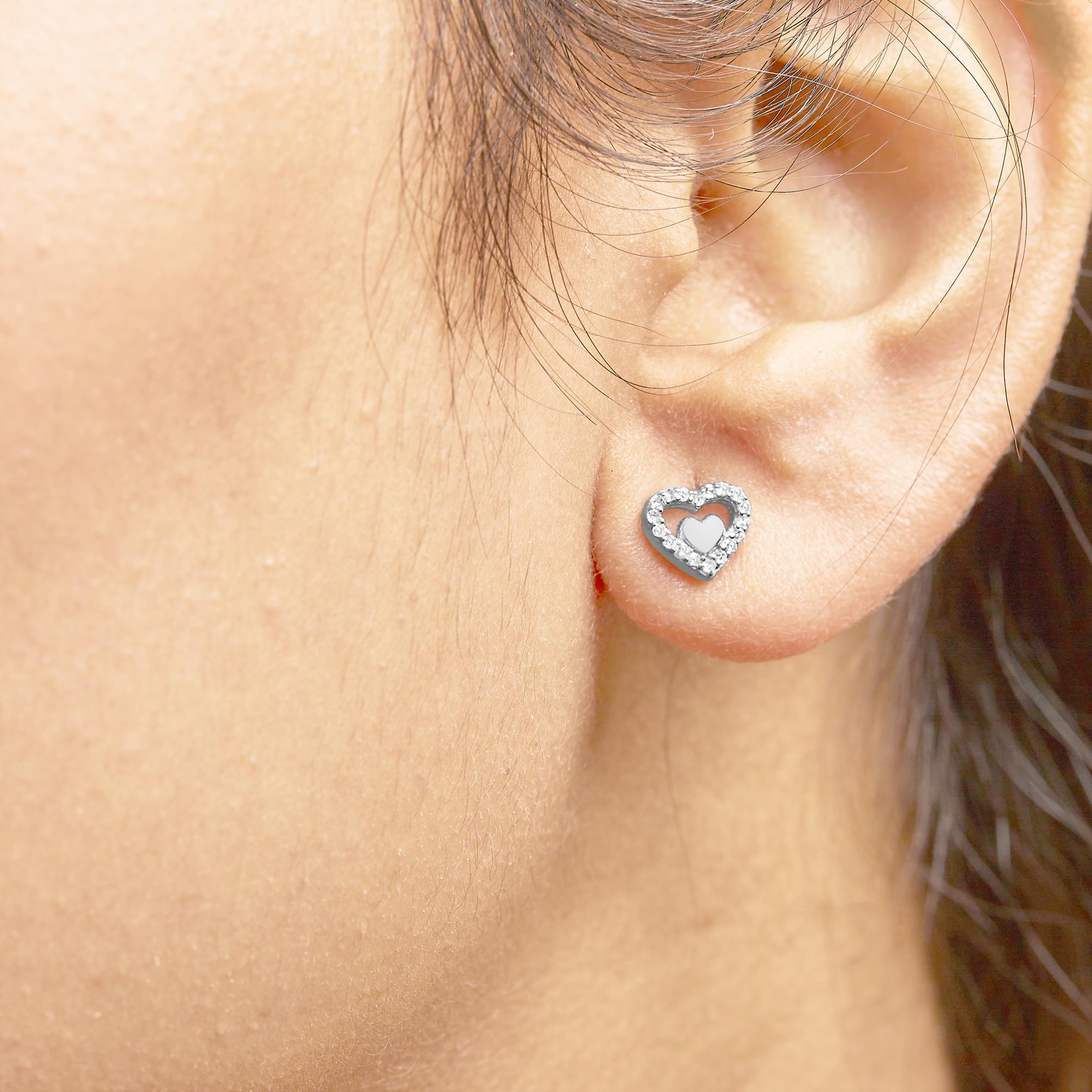 925 Sterling Silver 1/6 Cttw Diamond Open Double Heart Stud Earrings - Choice of Diamond Color - Friggin Jewelry