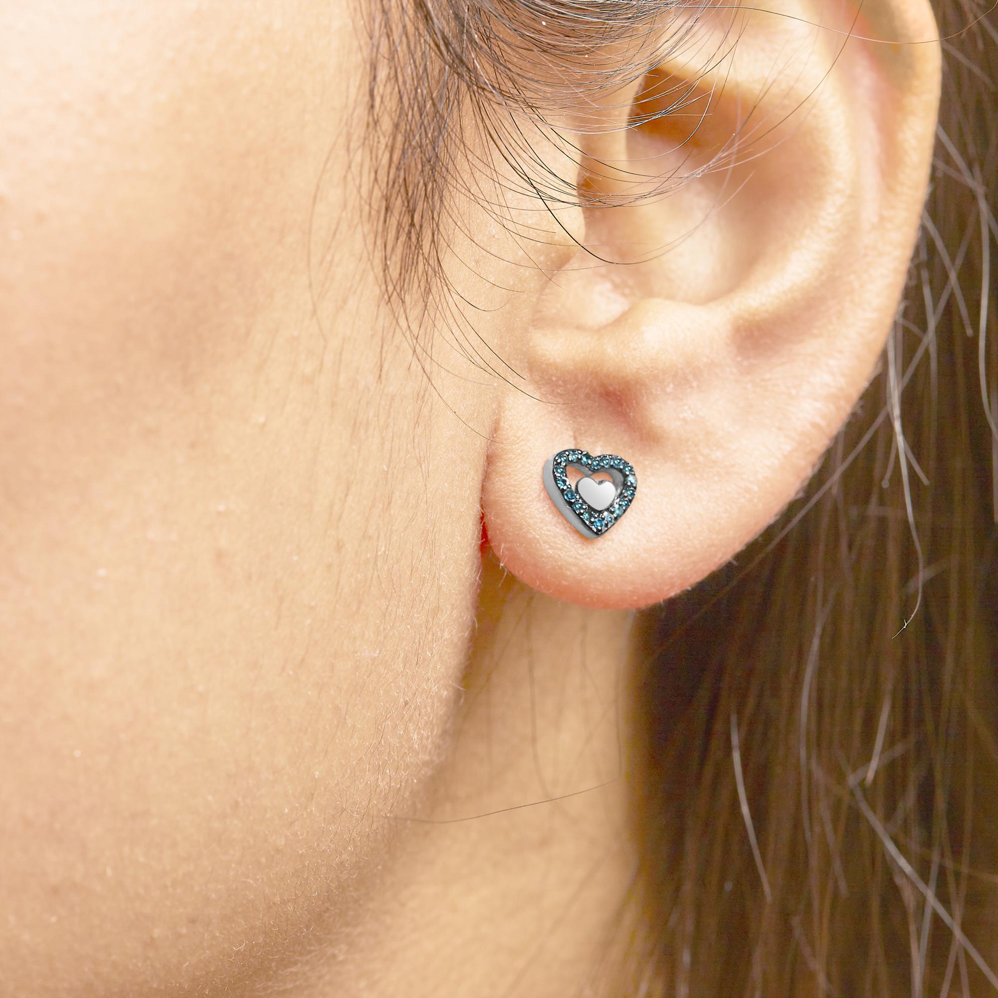 925 Sterling Silver 1/6 Cttw Diamond Open Double Heart Stud Earrings - Choice of Diamond Color - Friggin Jewelry